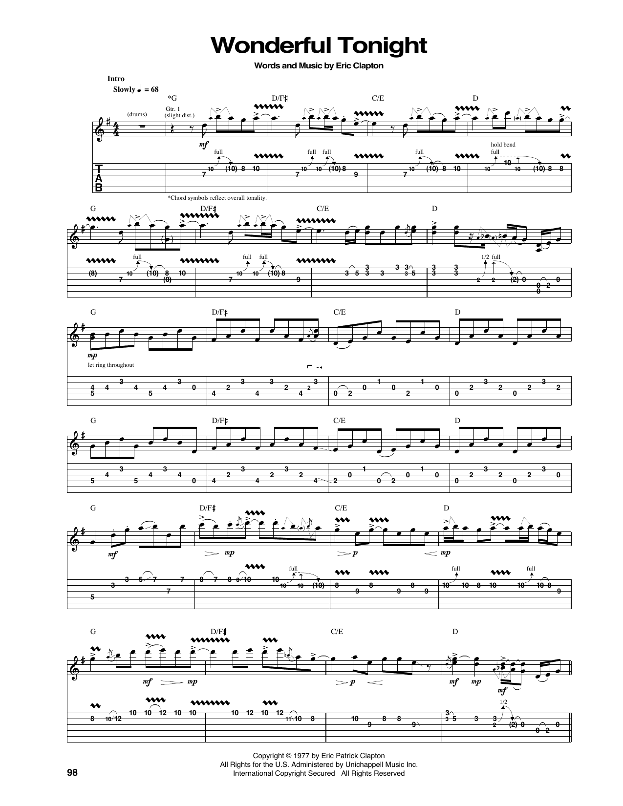 Wonderful Tonight: Guitar Tab
