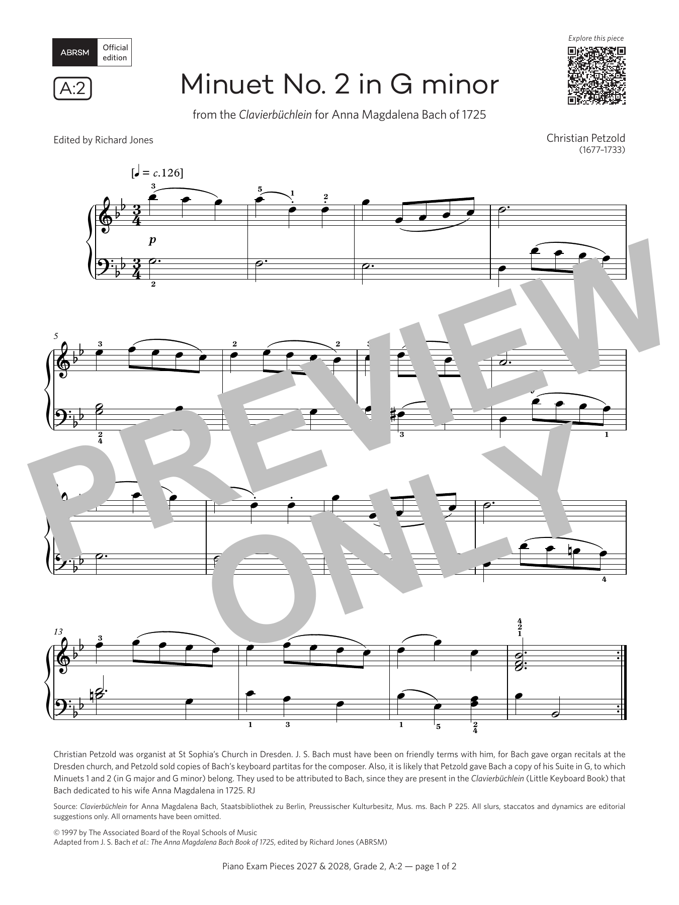 Minuet no. 2 in G minor (Grade 2, list A2, from the ABRSM Piano Syllabus 2027 & 2028): Piano Solo