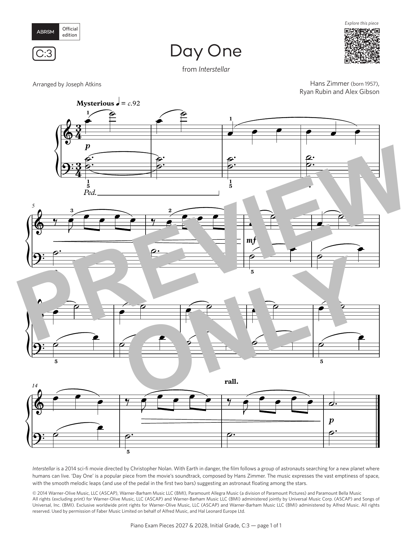 Day One (Grade Initial, list C3, from the ABRSM Piano Syllabus 2027 & 2028): Piano Solo