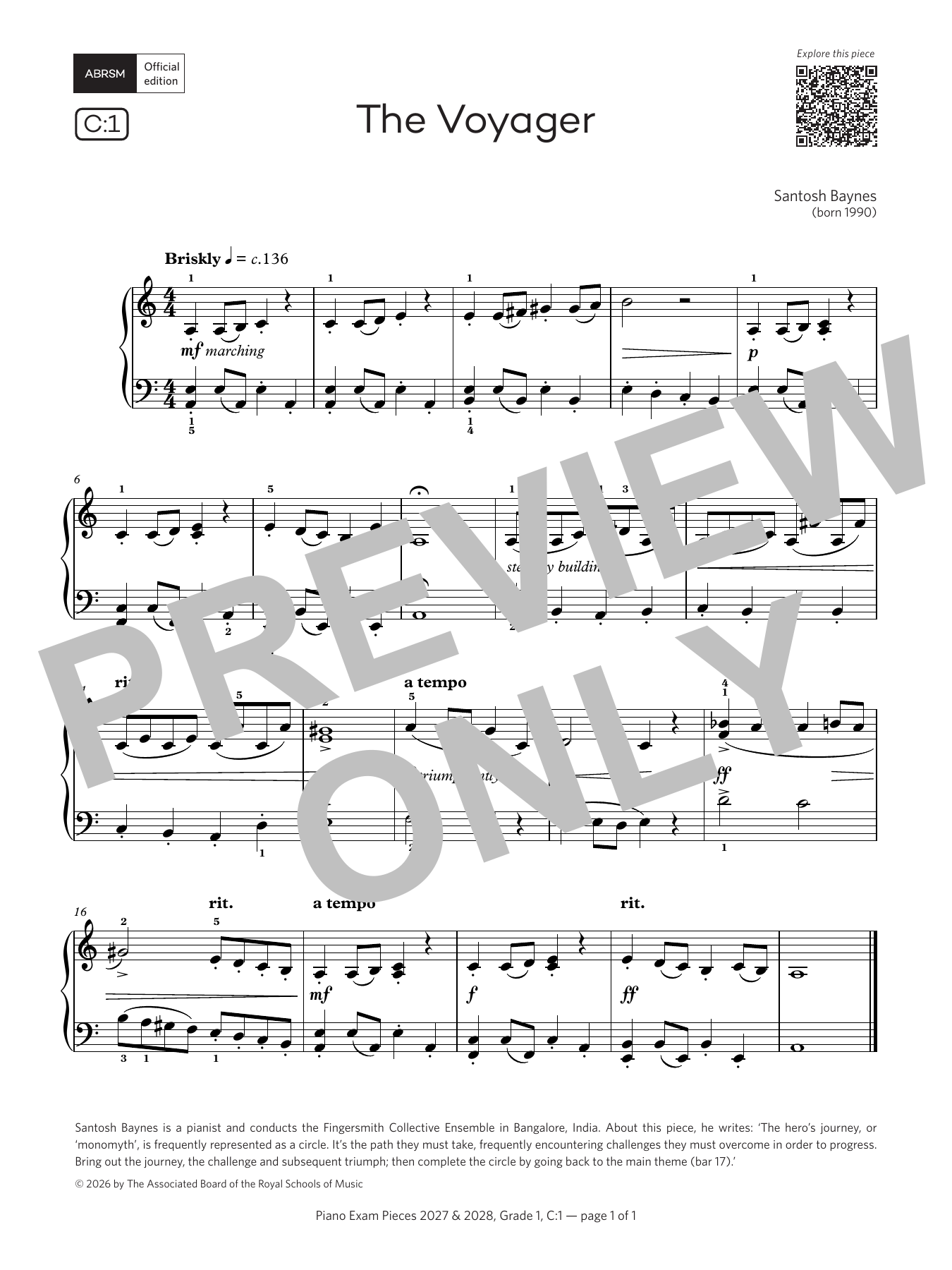 The Voyager (Grade 1, list C1, from the ABRSM Piano Syllabus 2027 & 2028): Piano Solo