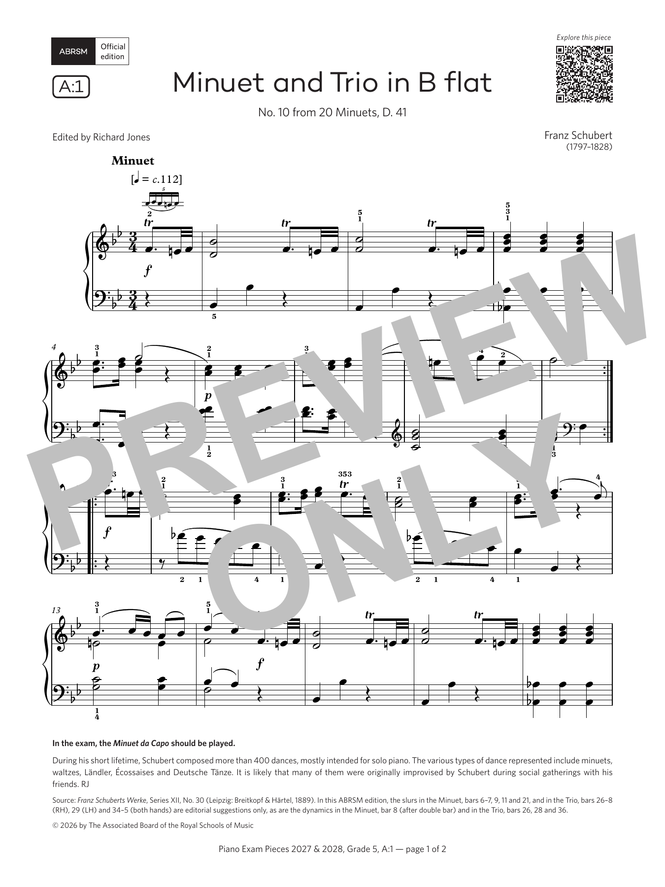 Minuet and Trio in B Flat (Grade 5, list A1, from the ABRSM Piano Syllabus 2027 & 2028): Piano Solo