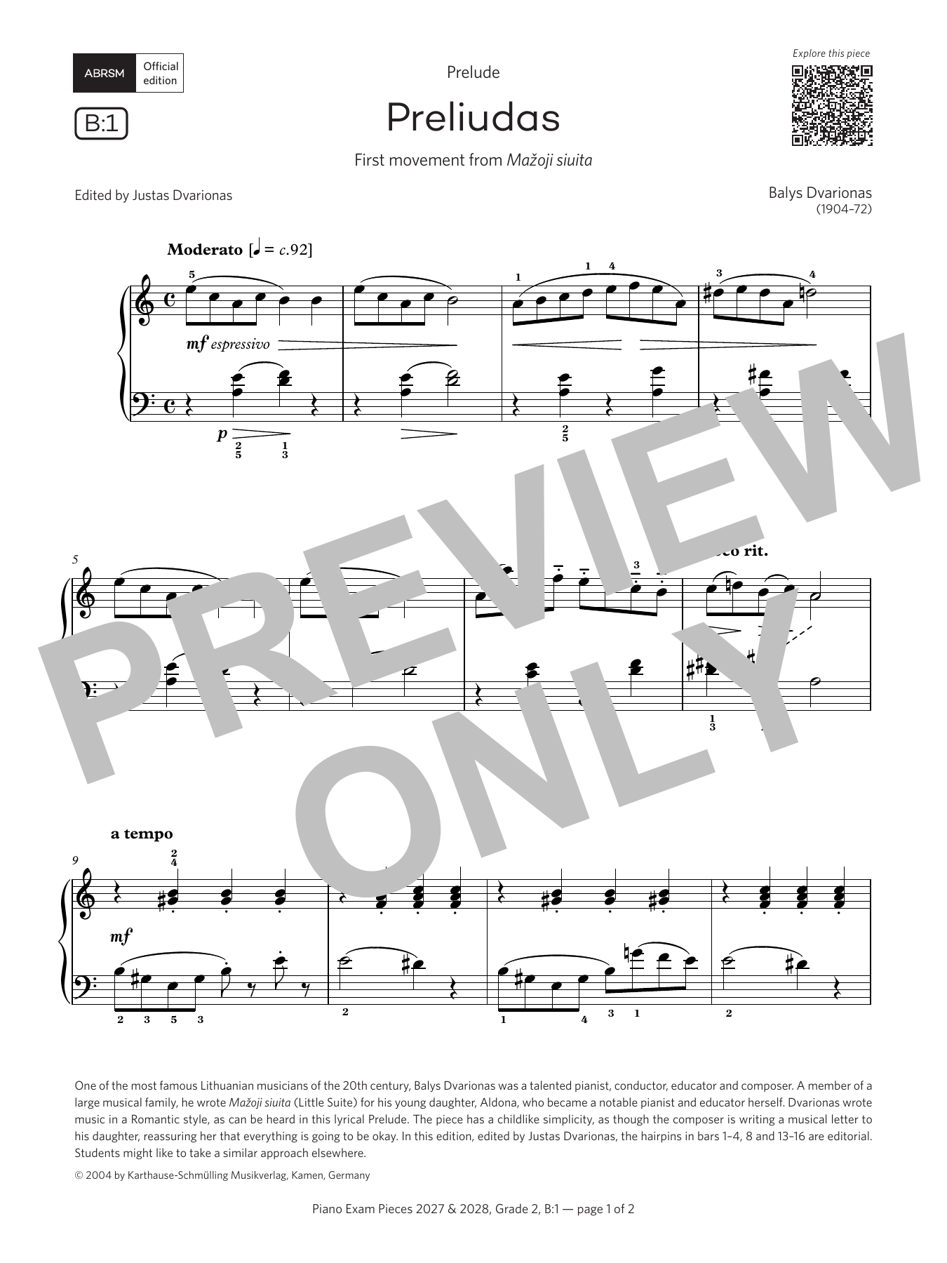 Preludias (Grade 2, list B1, from the ABRSM Piano Syllabus 2027 & 2028): Piano Solo