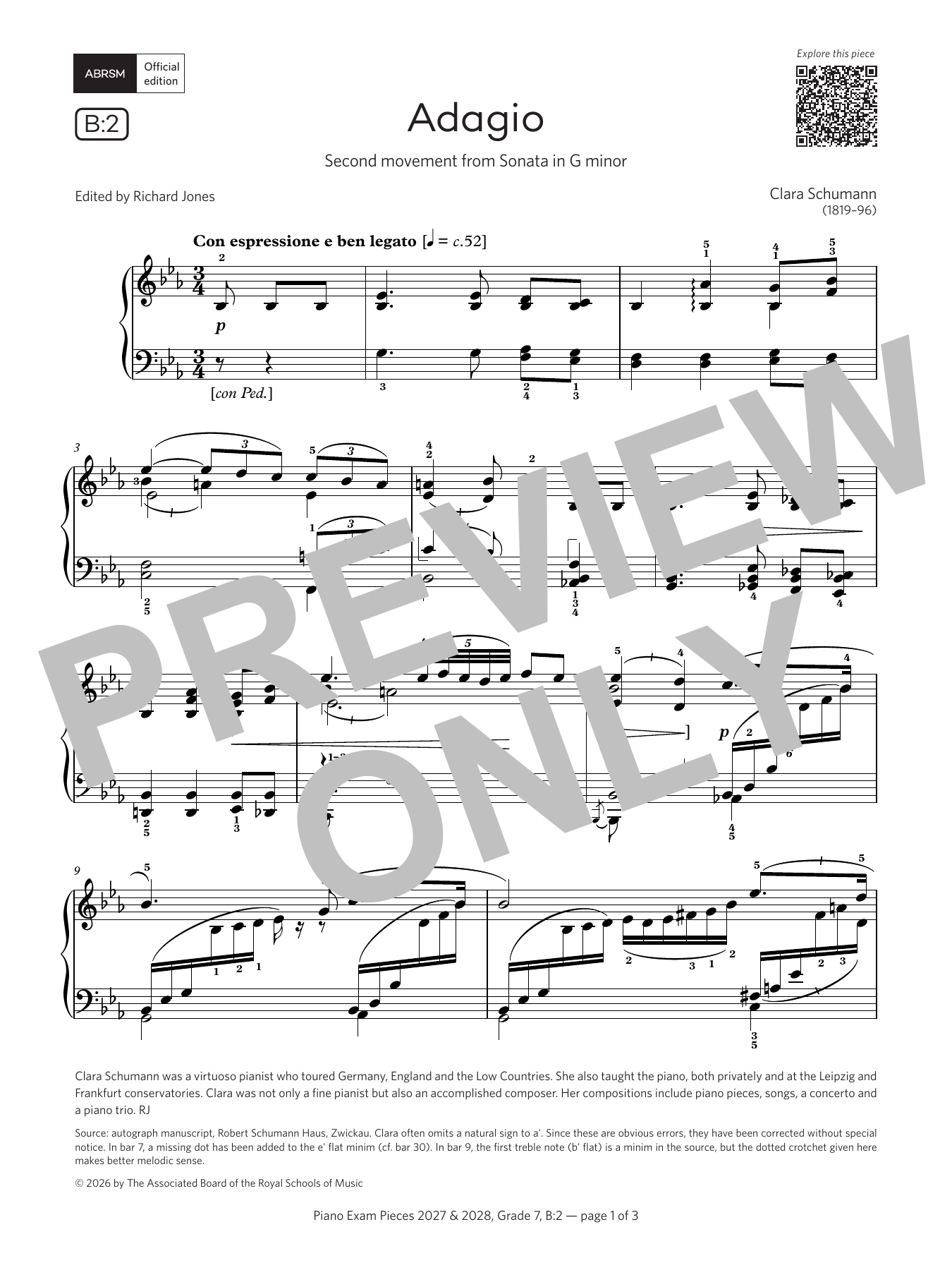 Adagio (Grade 7, list B2, from the ABRSM Piano Syllabus 2027 & 2028): Piano Solo