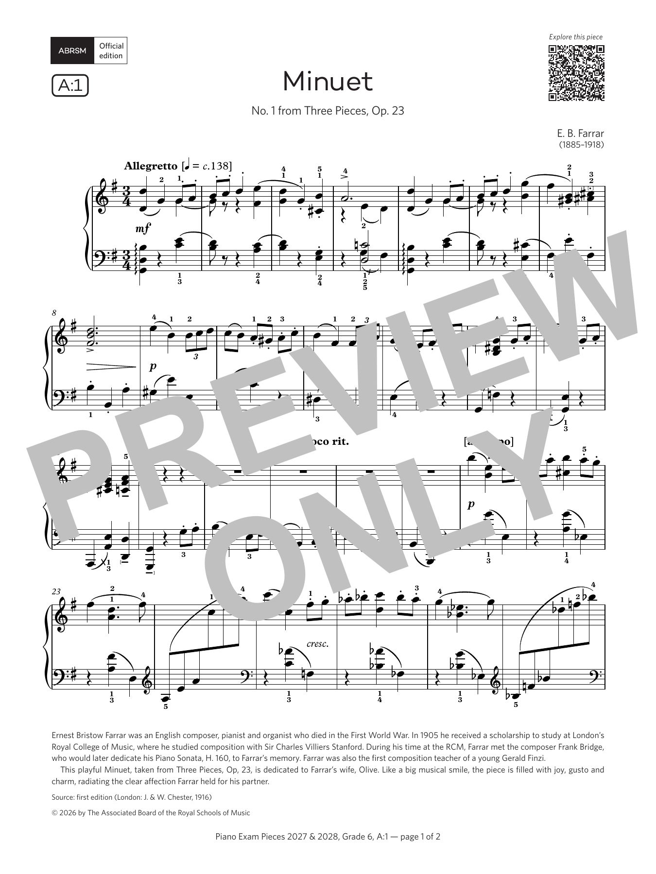 Minuet (Grade 6, list A1, from the ABRSM Piano Syllabus 2027 & 2028): Piano Solo