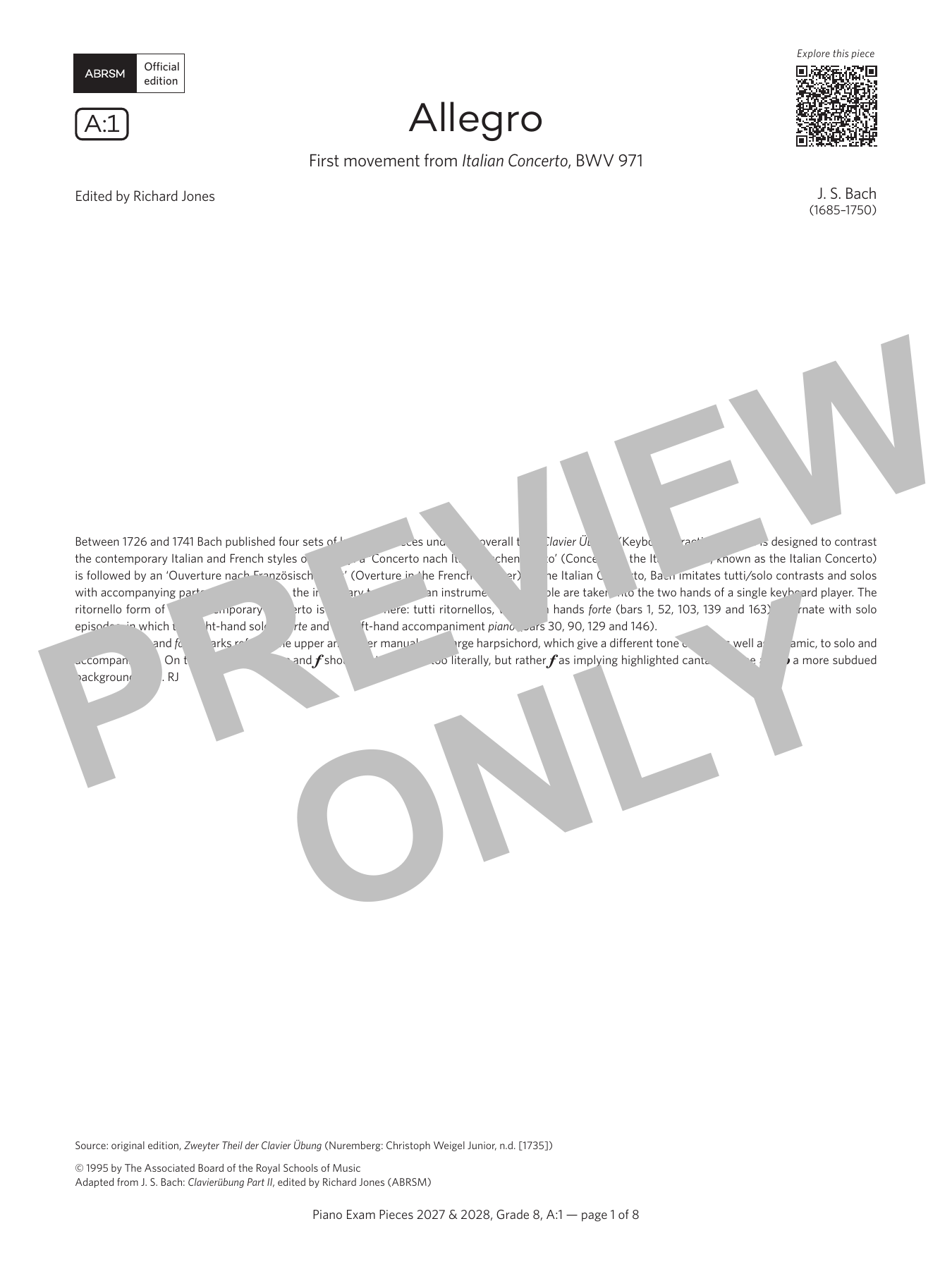 Allegro (Grade 8, list A1, from the ABRSM Piano Syllabus 2027 & 2028): Piano Solo