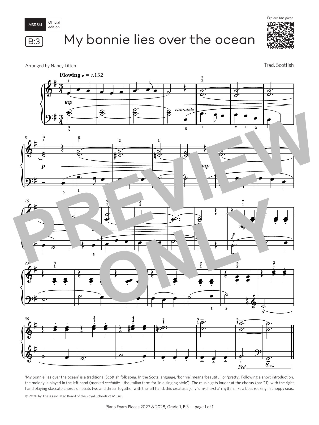 My bonnie lies over the ocean (Grade 1, list B3, from the ABRSM Piano Syllabus 2027 & 2028): Piano Solo