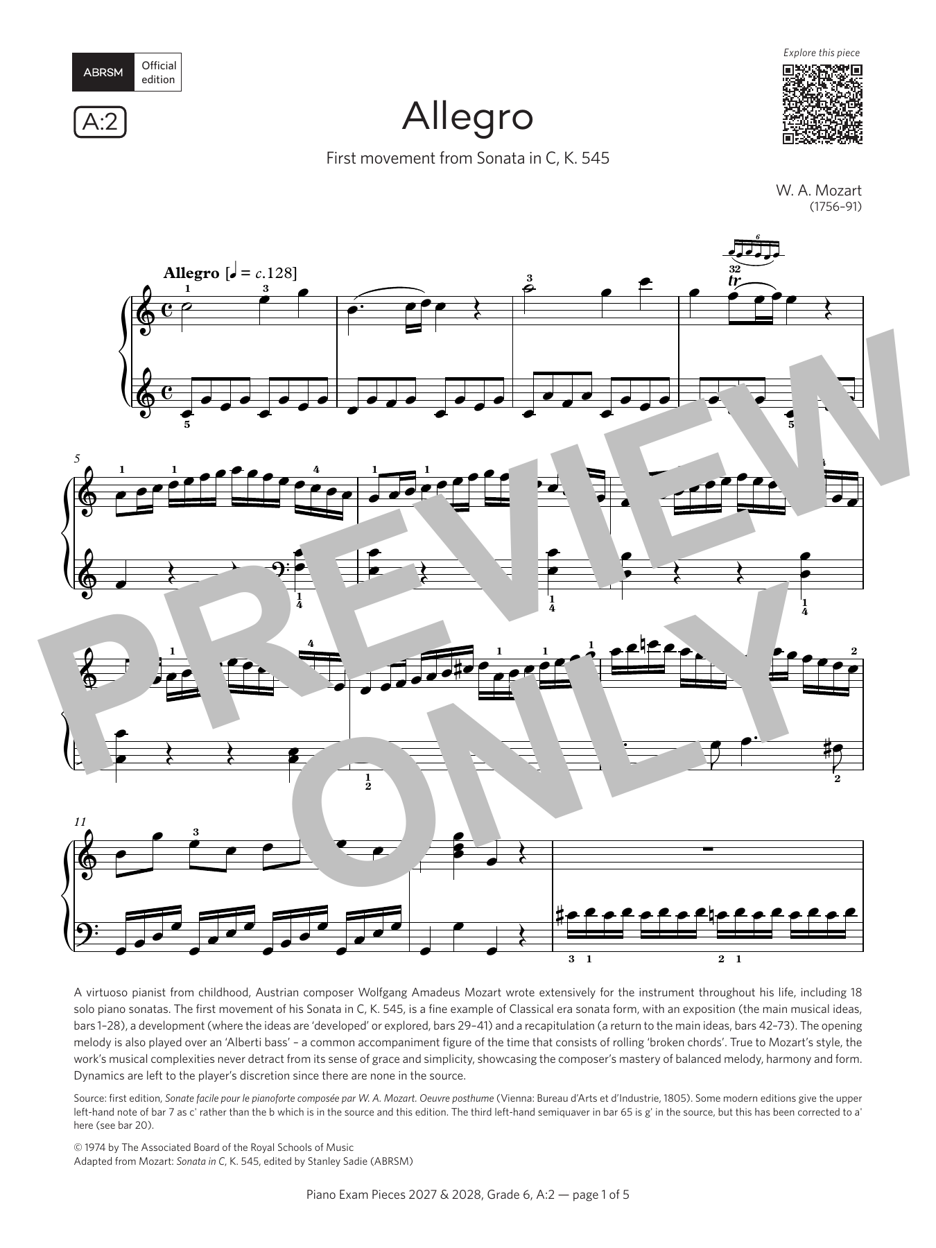 Allegro (Grade 6, list A2, from the ABRSM Piano Syllabus 2027 & 2028): Piano Solo