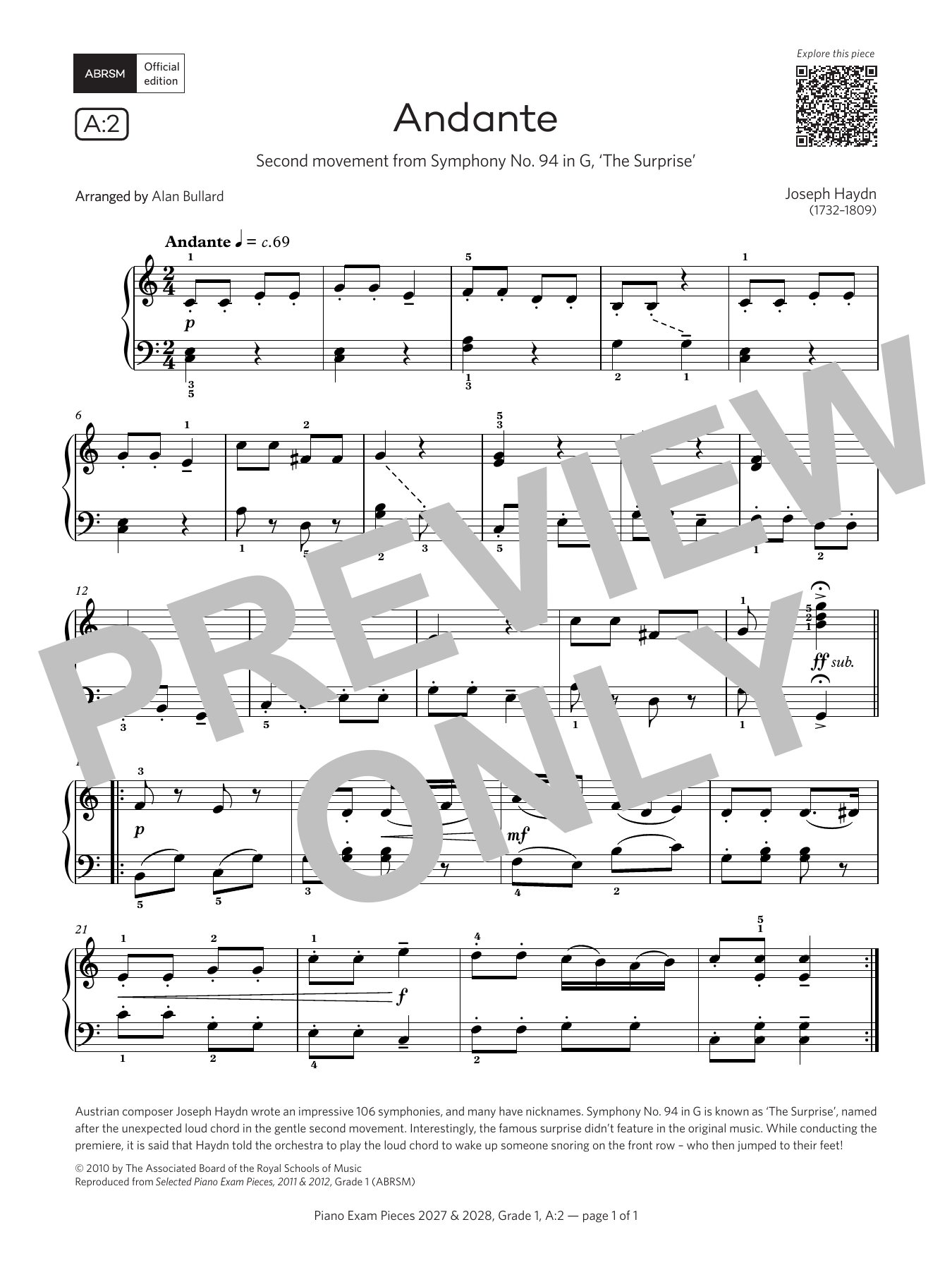 Andante (Grade 1, list A2, from the ABRSM Piano Syllabus 2027 & 2028): Piano Solo