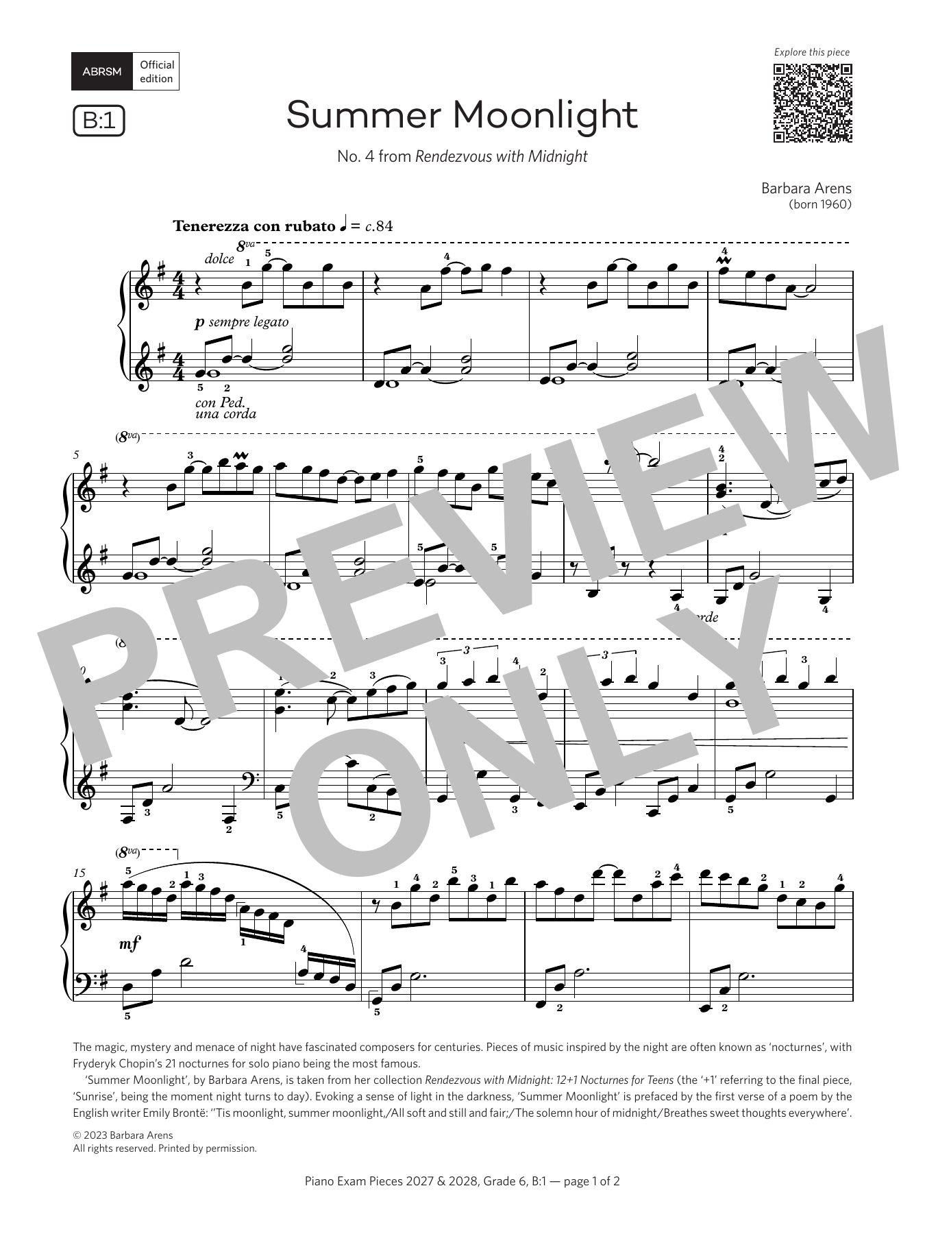Summer Moonlight (Grade 6, list B1, from the ABRSM Piano Syllabus 2027 & 2028): Piano Solo