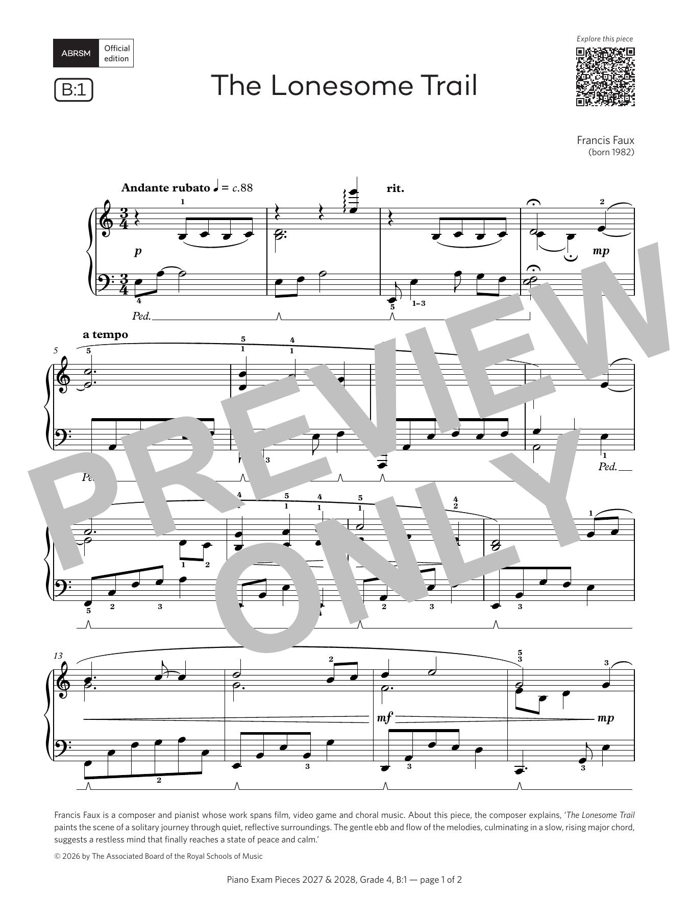 The Lonesome Trail (Grade 4, list B1, from the ABRSM Piano Syllabus 2027 & 2028): Piano Solo