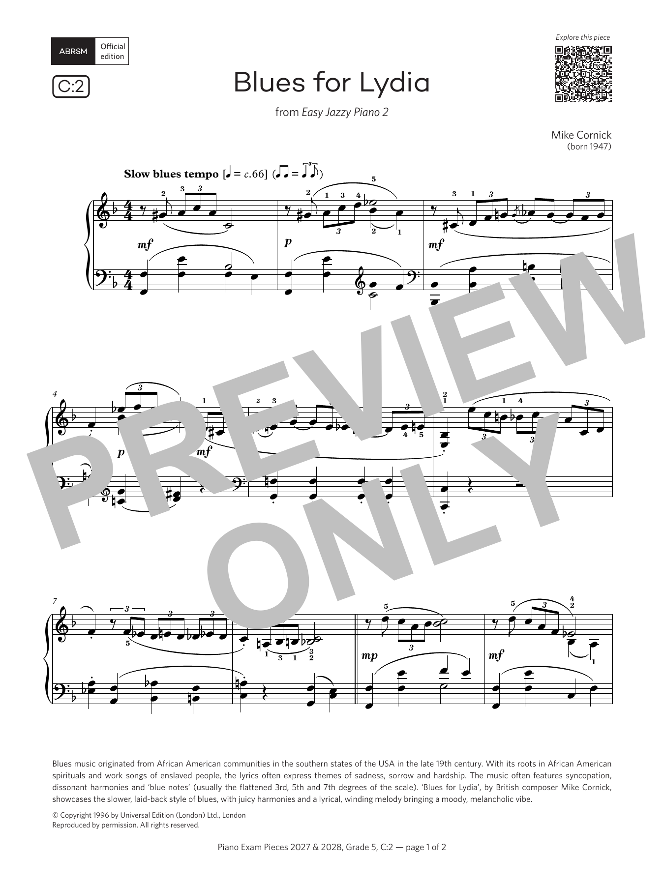 Blues for Lydia (Grade 5, list C2, from the ABRSM Piano Syllabus 2027 & 2028): Piano Solo