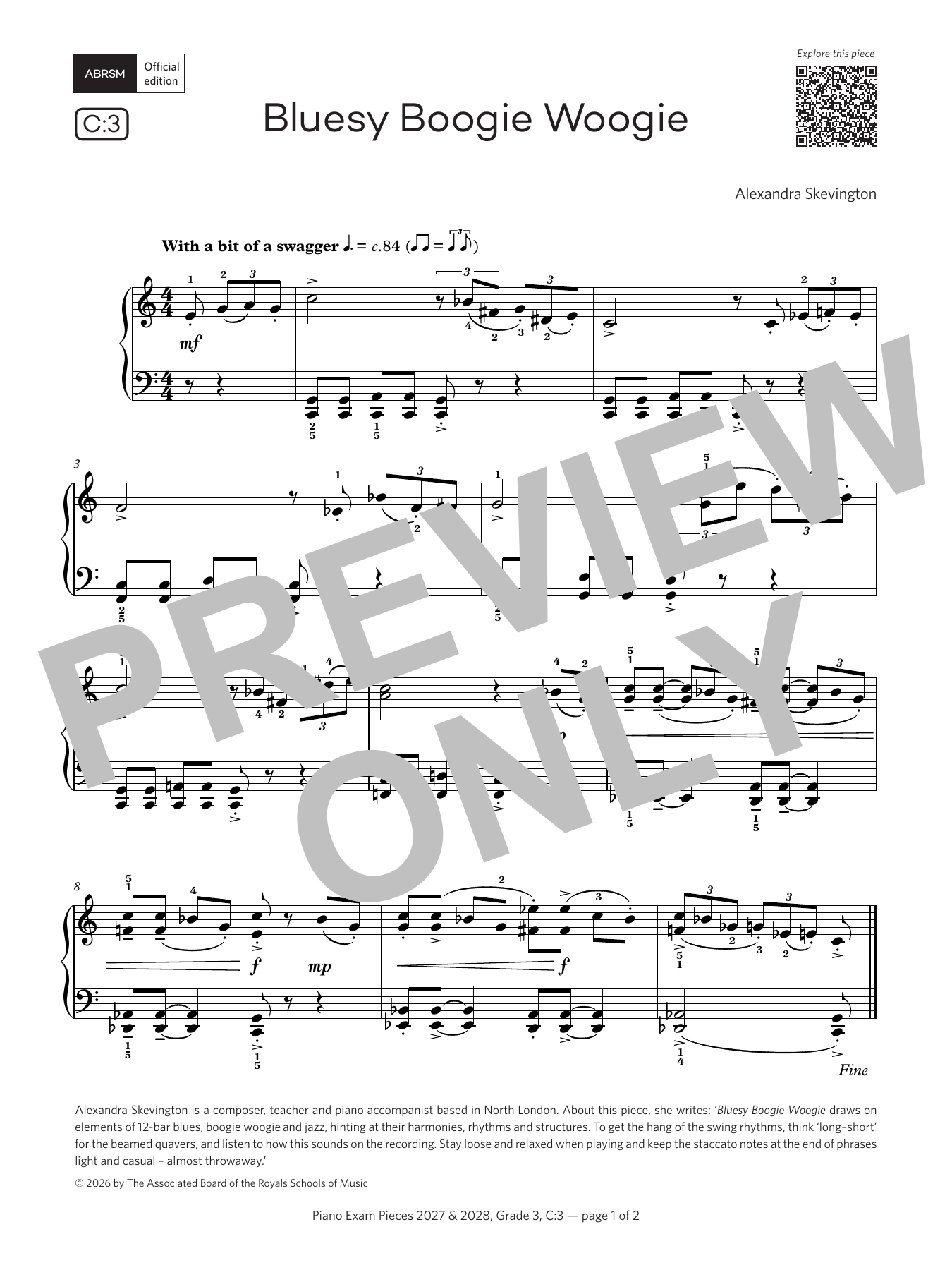 Bluesy Boogie Woogie (Grade 3, list C3, from the ABRSM Piano Syllabus 2027 & 2028): Piano Solo