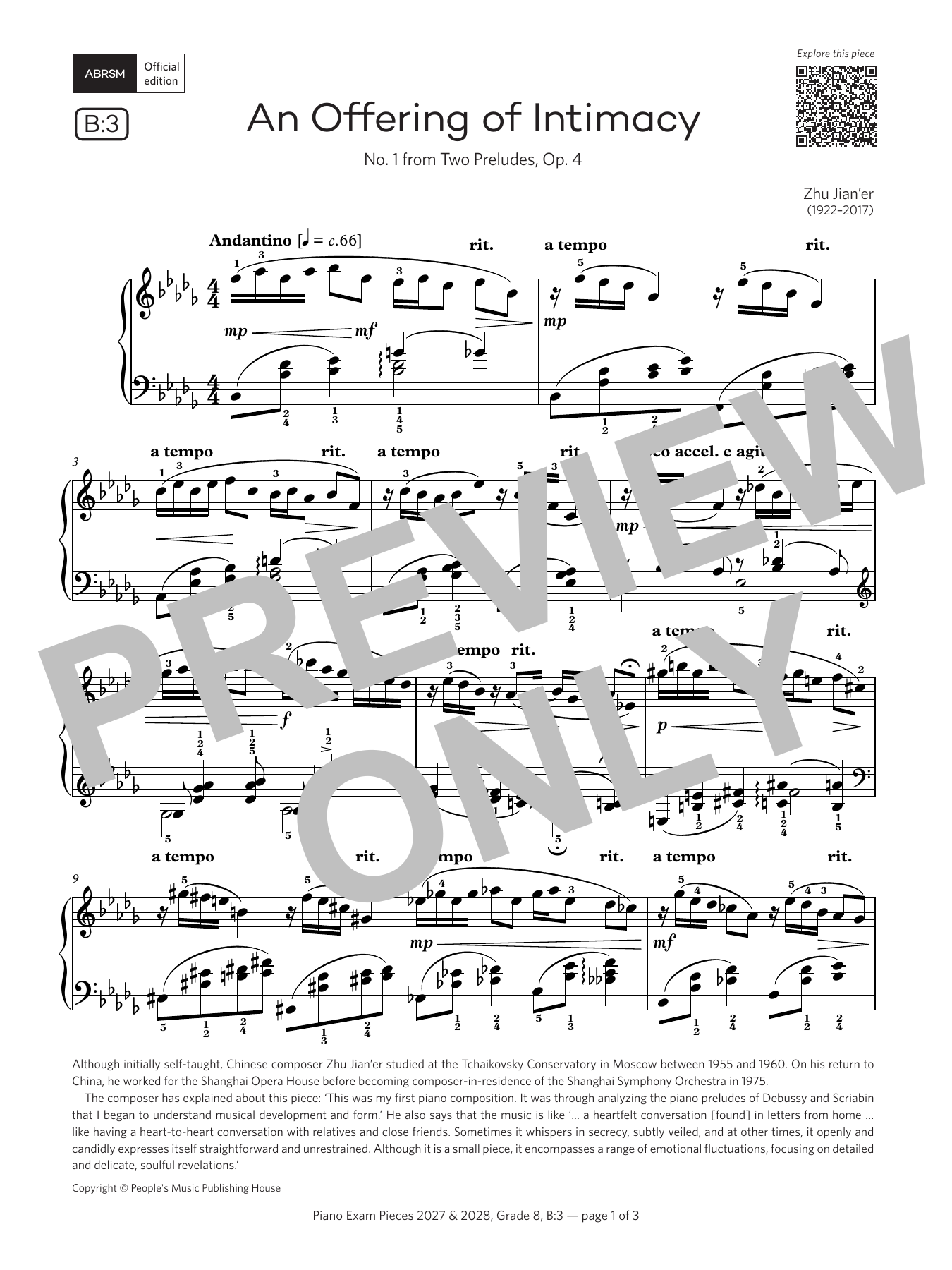 An Offering of Intimacy (Grade 8, list B3, from the ABRSM Piano Syllabus 2027 & 2028): Piano Solo