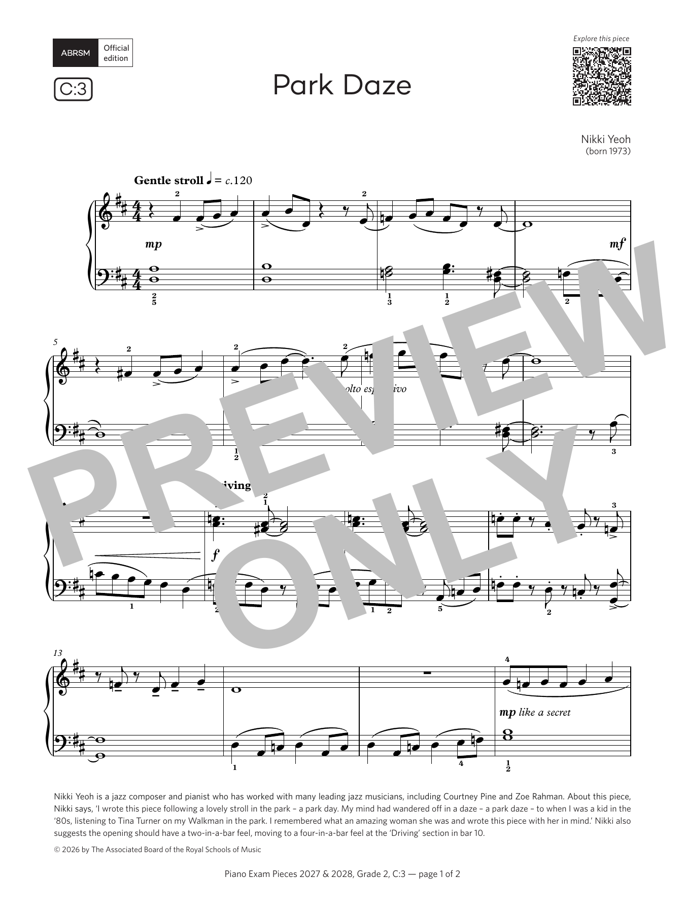 Park Daze (Grade 2, list C3, from the ABRSM Piano Syllabus 2027 & 2028): Piano Solo