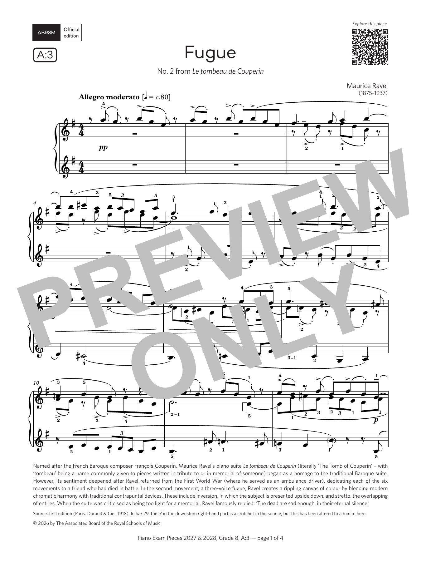 Fugue (Grade 8, list A3, from the ABRSM Piano Syllabus 2027 & 2028): Piano Solo