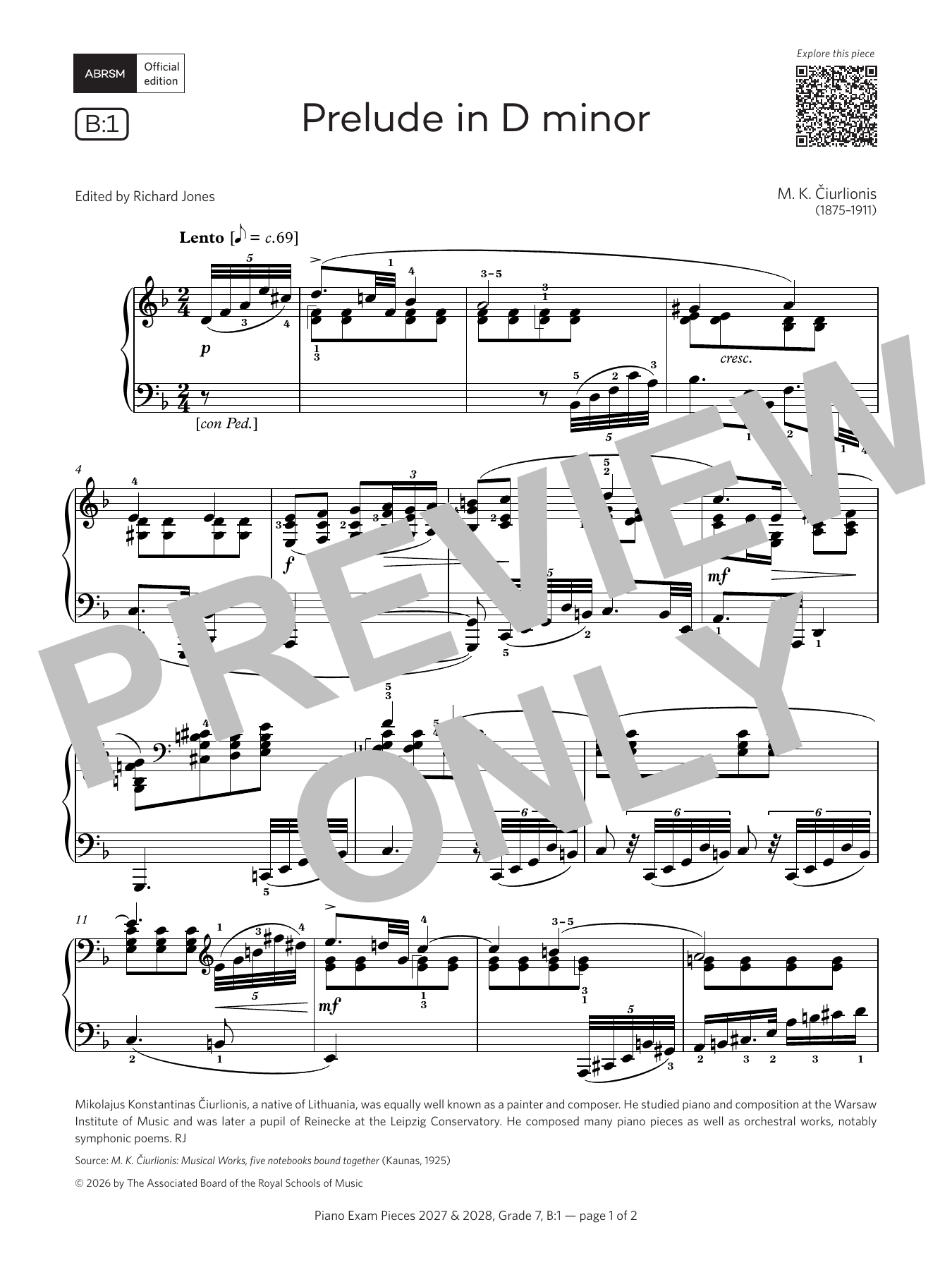 Prelude in D minor (Grade 7, list B1, from the ABRSM Piano Syllabus 2027 & 2028): Piano Solo
