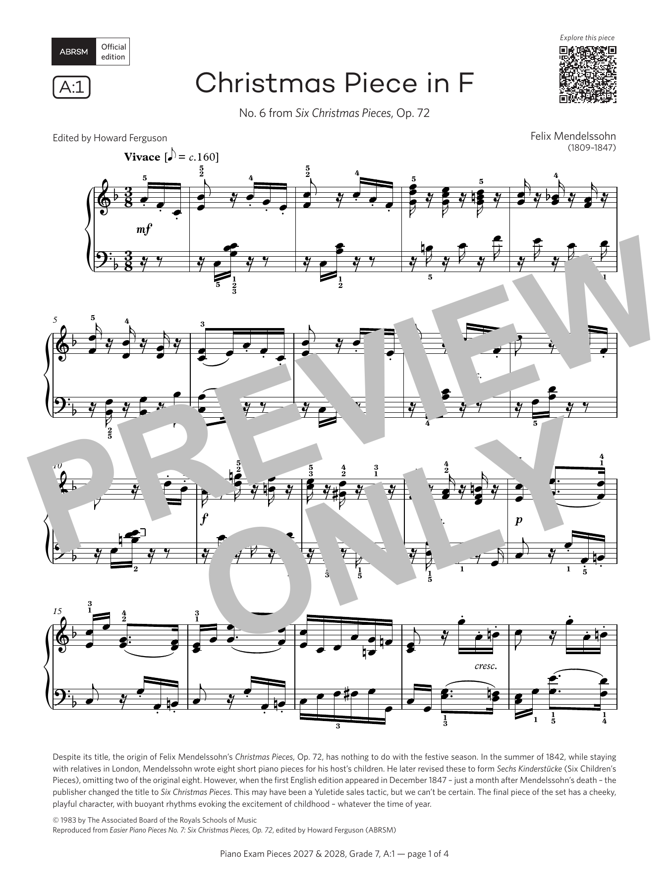 Christmas Piece in F major (Grade 7, list A1, from the ABRSM Piano Syllabus 2027 & 2028): Piano Solo
