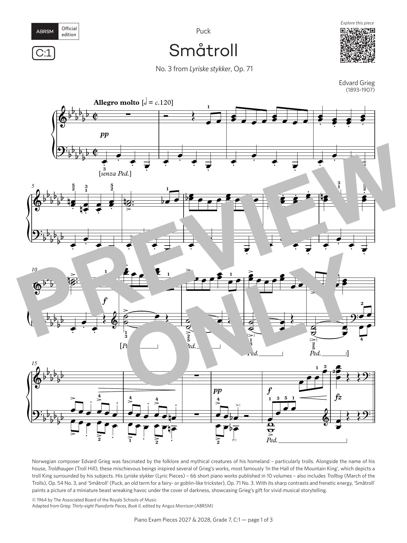 Småtroll (Grade 7, list C1, from the ABRSM Piano Syllabus 2027 & 2028): Piano Solo