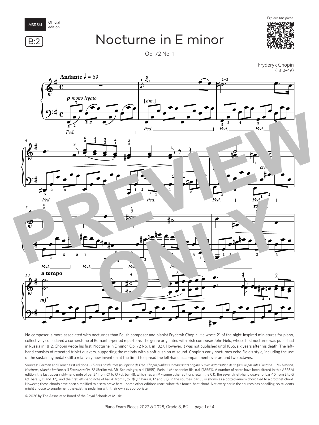 Nocturne in E minor (Grade 8, list B2, from the ABRSM Piano Syllabus 2027 & 2028): Piano Solo