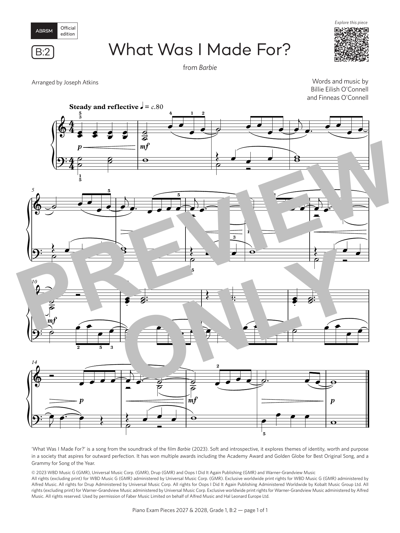 What Was I Made For? (Grade 1, list B2, from the ABRSM Piano Syllabus 2027 & 2028): Piano Solo
