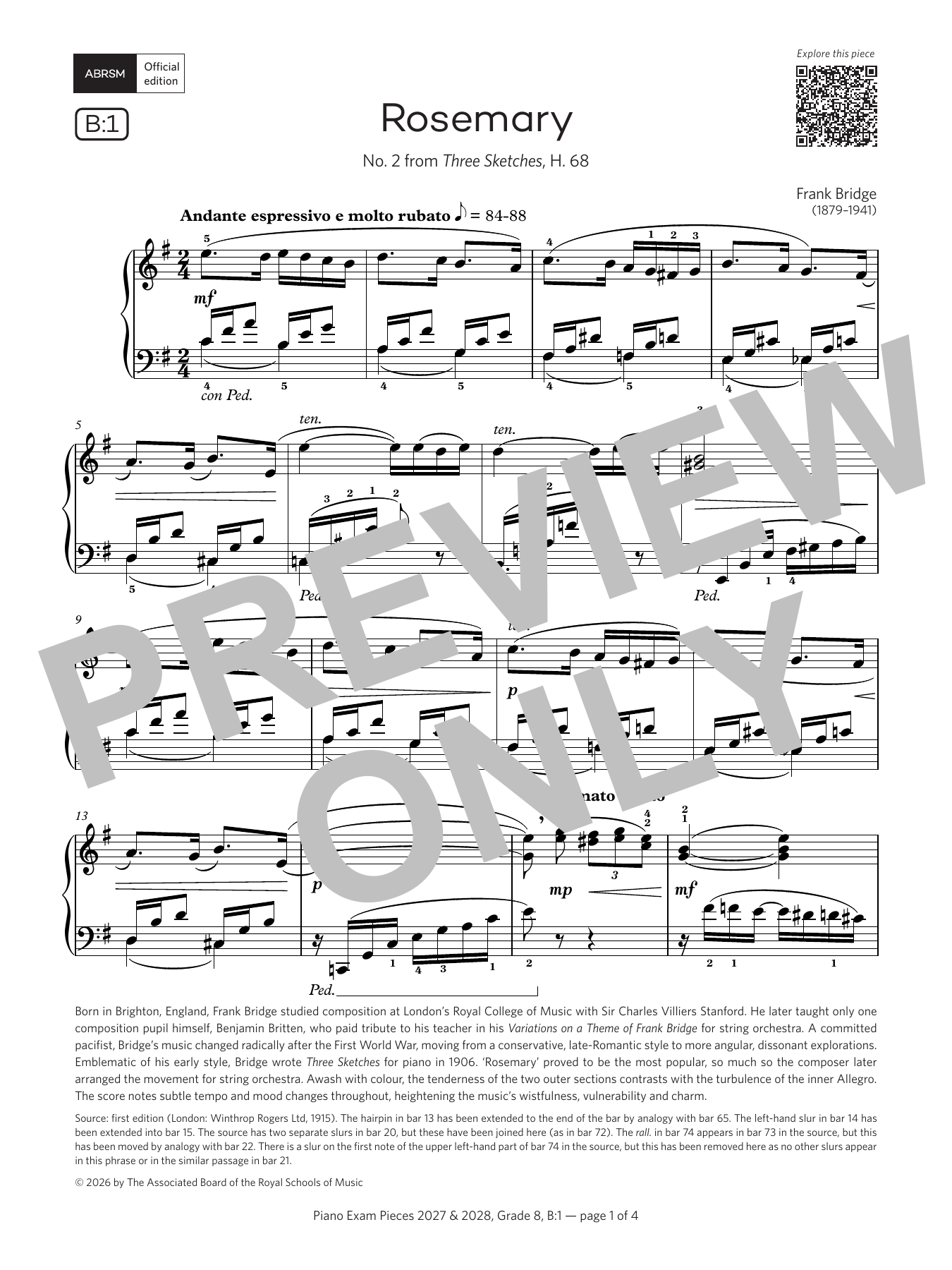 Rosemary (Grade 8, list B1, from the ABRSM Piano Syllabus 2027 & 2028): Piano Solo
