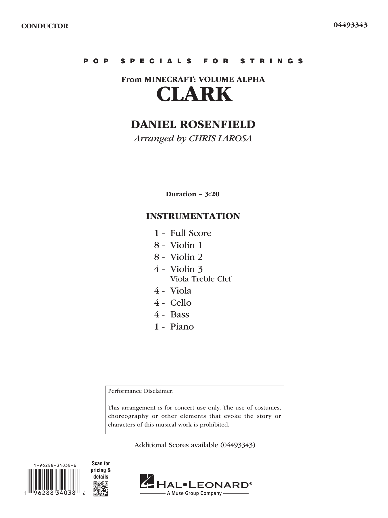 Clark (from Minecraft) (arr. Chris Larosa): String Orchestra Conductor Score & Parts