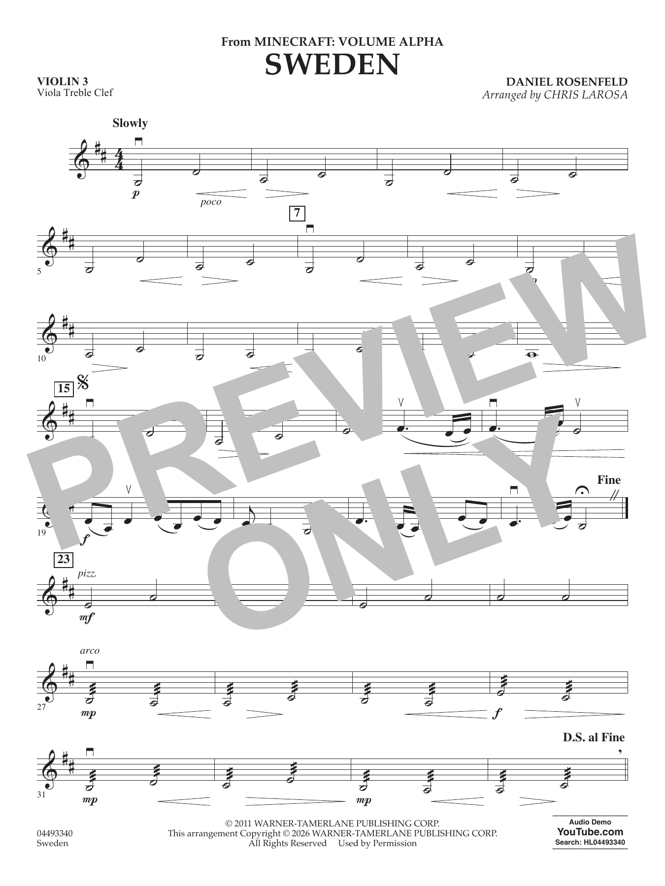 Sweden (from Minecraft: Volume Alpha) - Violin 3 (Viola Treble Clef)