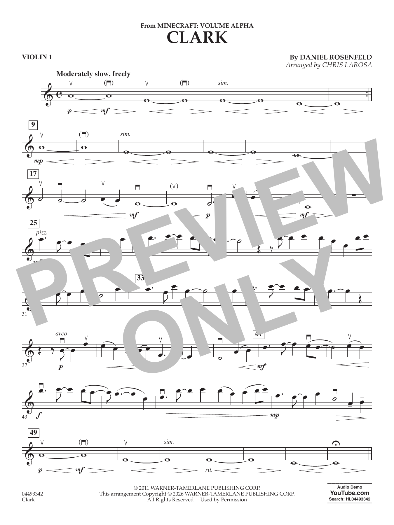 Clark (from Minecraft) (arr. Chris Larosa) - Violin 1