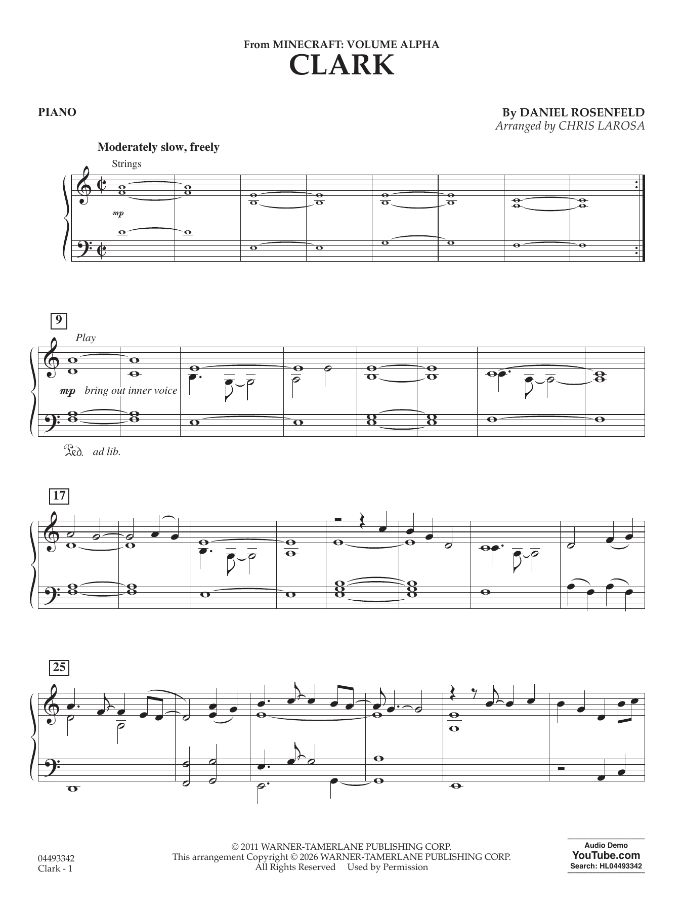 Clark (from Minecraft) (arr. Chris Larosa) - Piano
