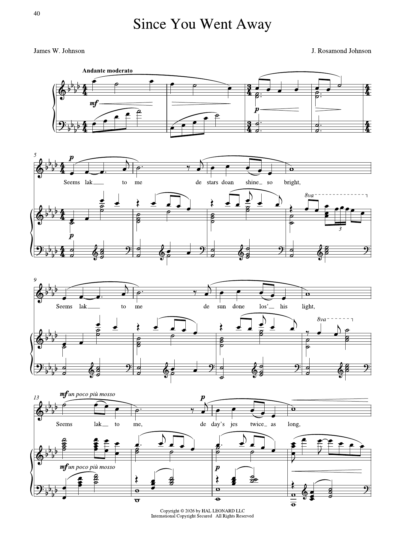 Since You Went Away (High Voice): Piano Vocal