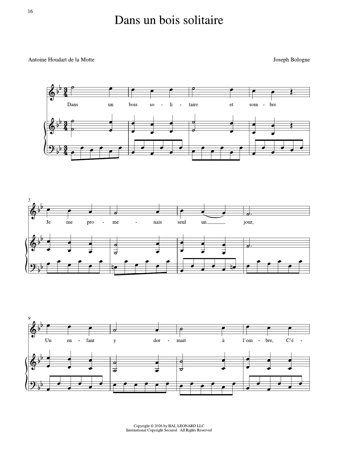 Dans Un Bois Solitaire (High Voice): Piano Vocal