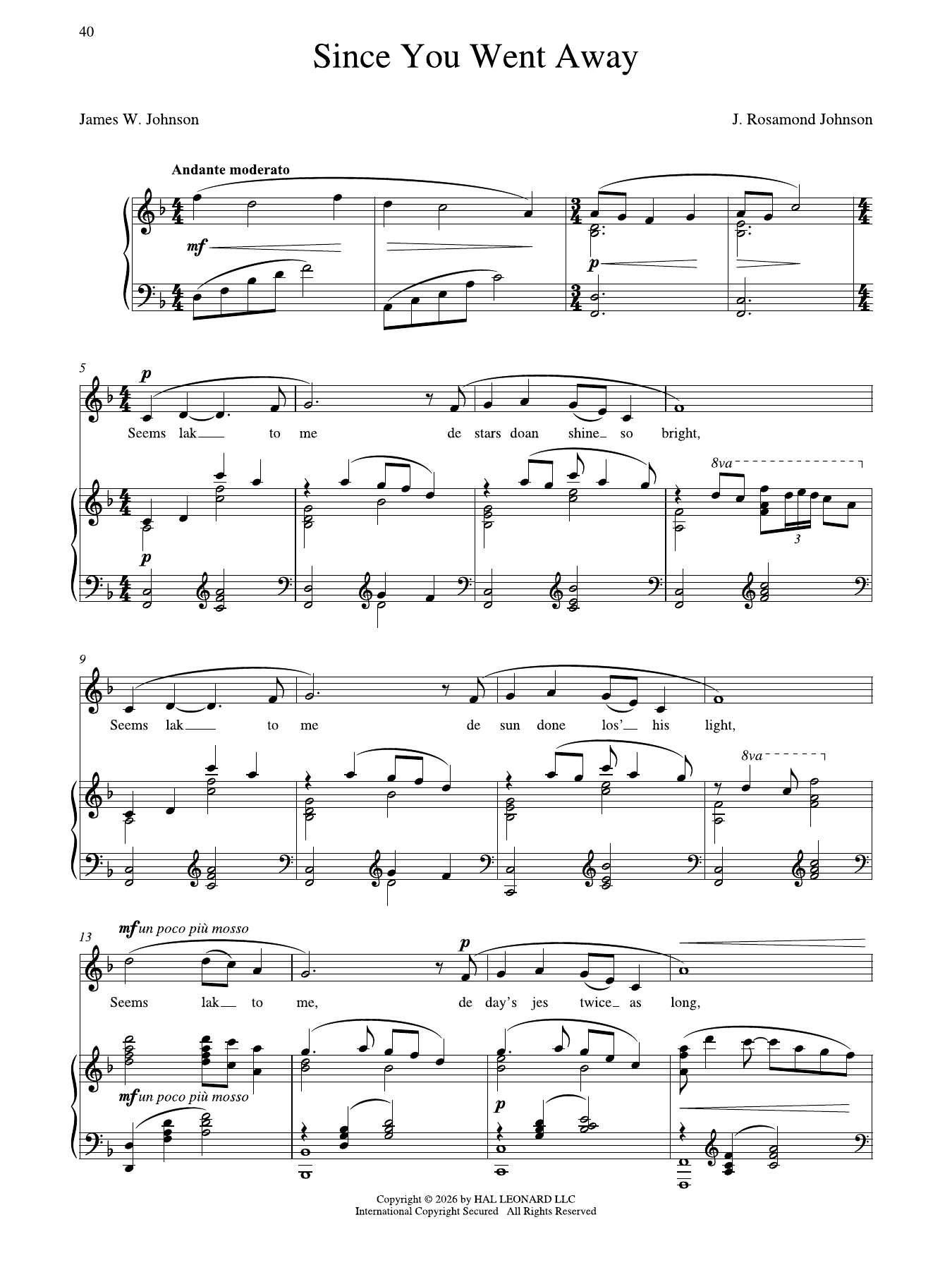 Since You Went Away (Low Voice): Piano Vocal