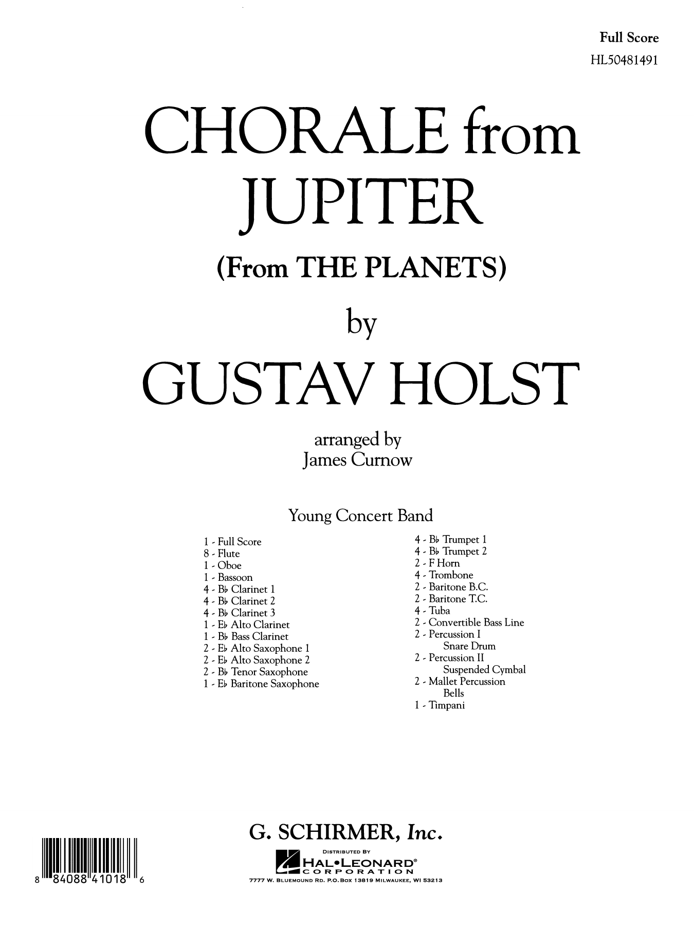 Chorale from Jupiter (from The Planets) (arr. James Curnow): Concert Band Conductor Score & Parts