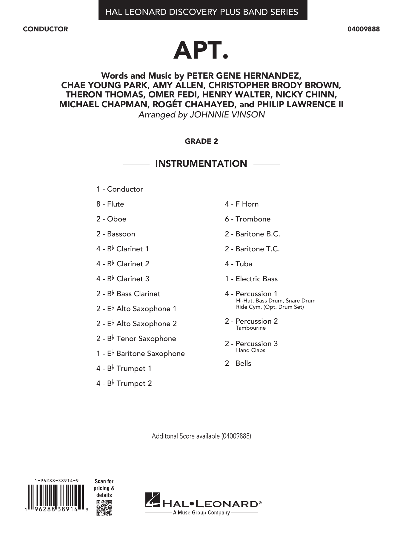 APT.: Concert Band Conductor Score & Parts