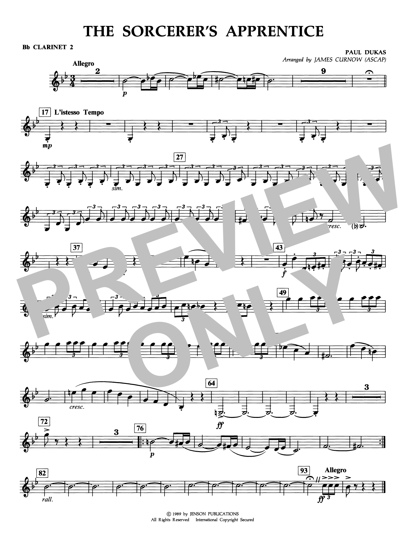 The Sorcerer's Apprentice (arr. James Curnow) - Bb Clarinet 2