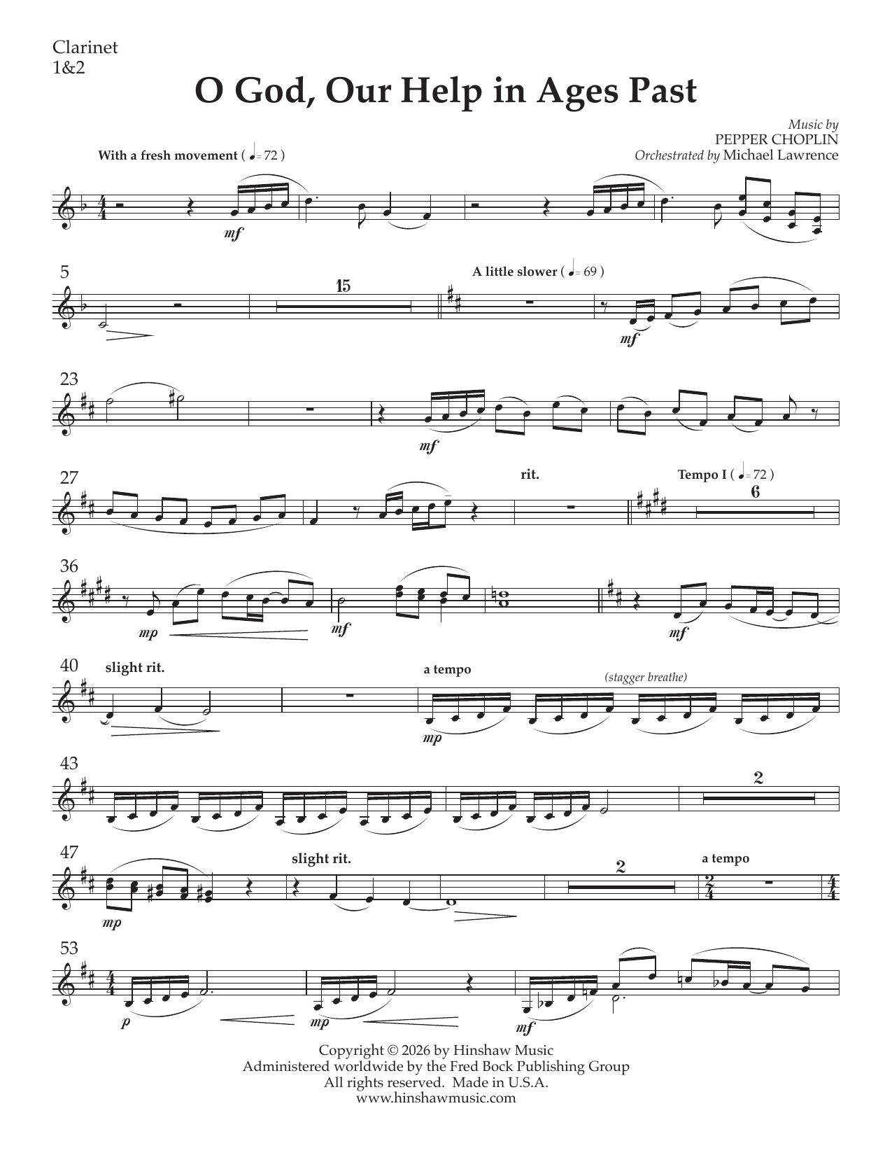 O God Our Help in Ages Past - Bb Clarinet 1 2: Choral Instrumental Pak