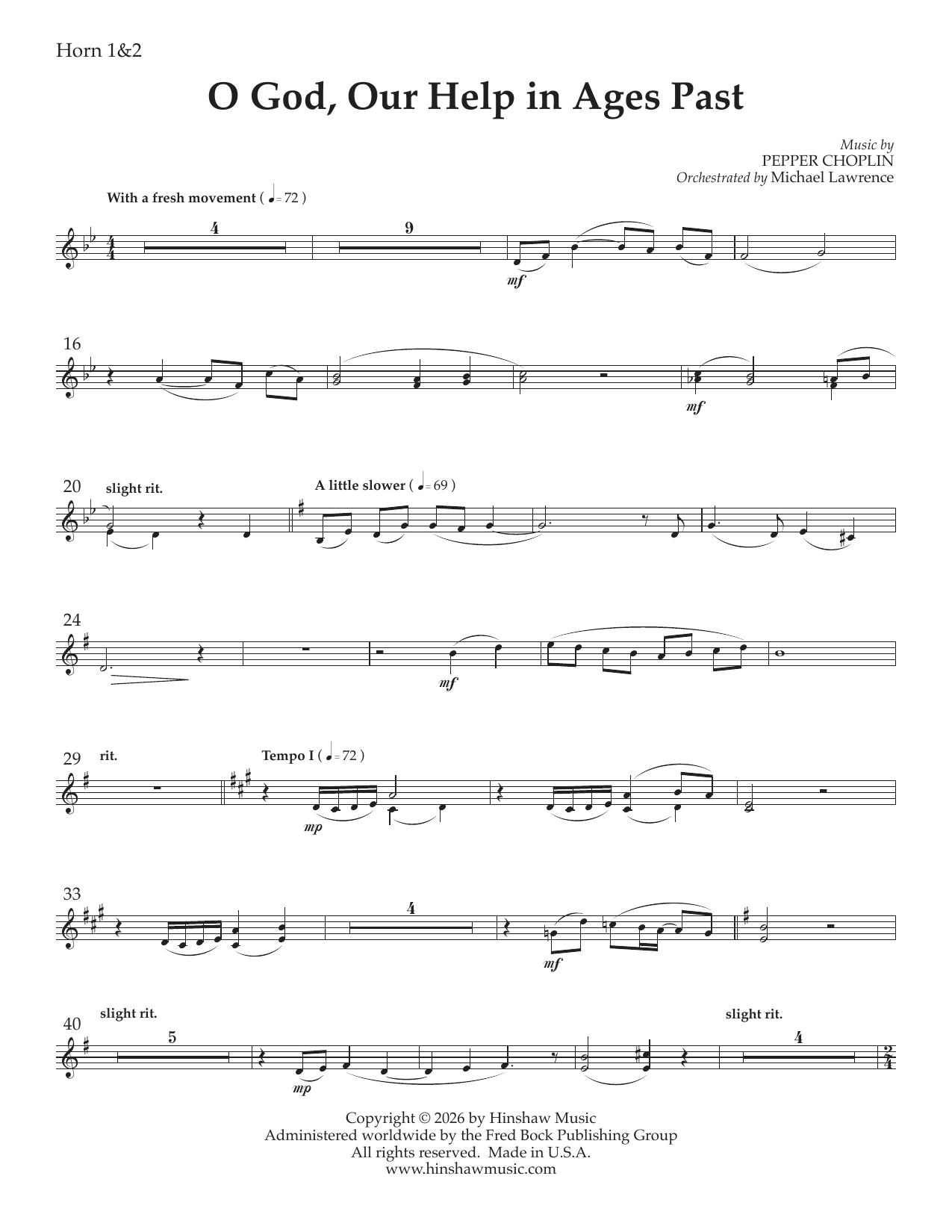 O God Our Help in Ages Past - F Horn 1 2: Choral Instrumental Pak