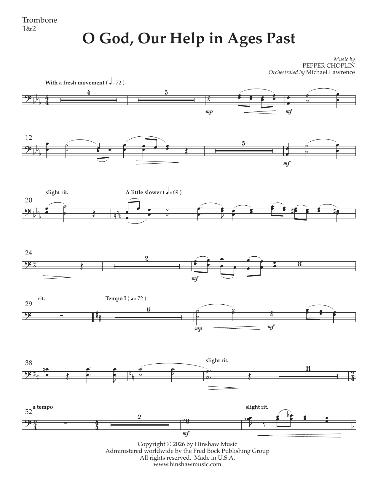 O God Our Help in Ages Past - Trombone 1 2: Choral Instrumental Pak
