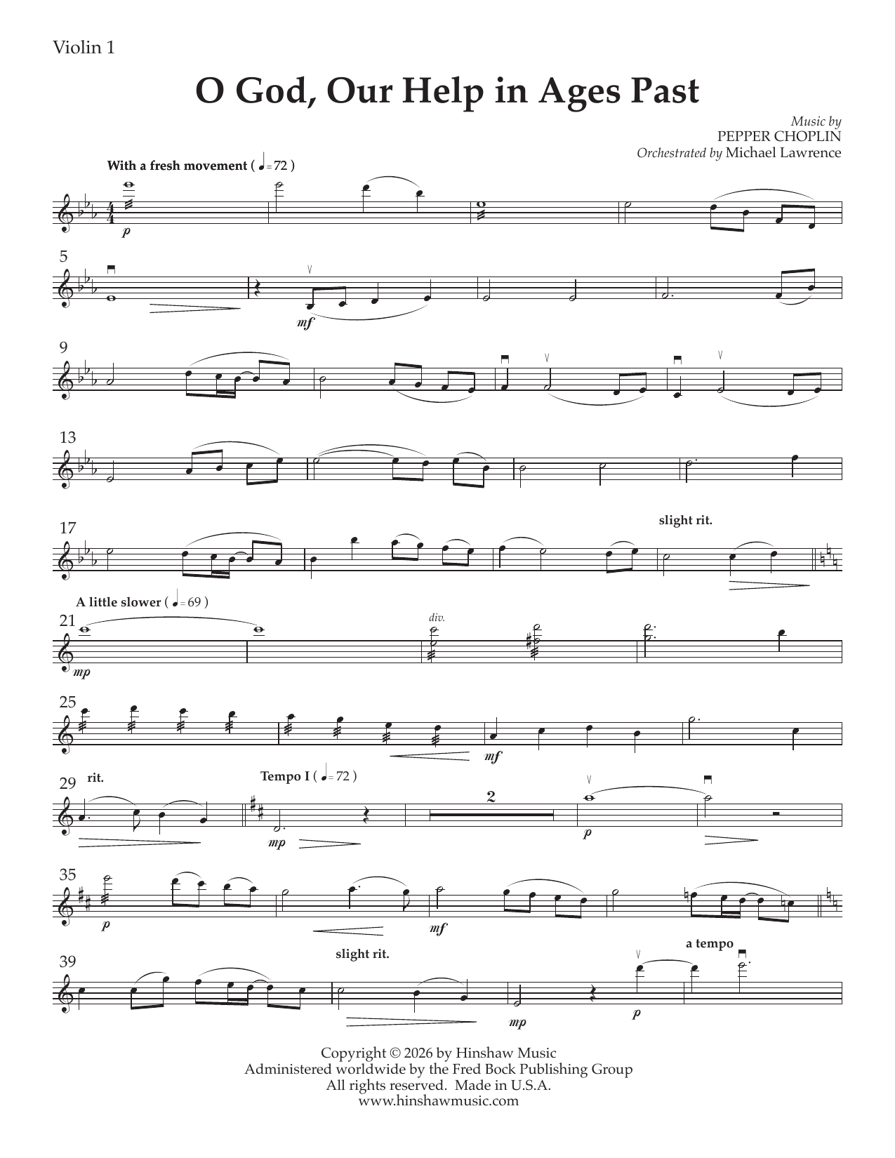 O God Our Help in Ages Past - Violin 1: Choral Instrumental Pak