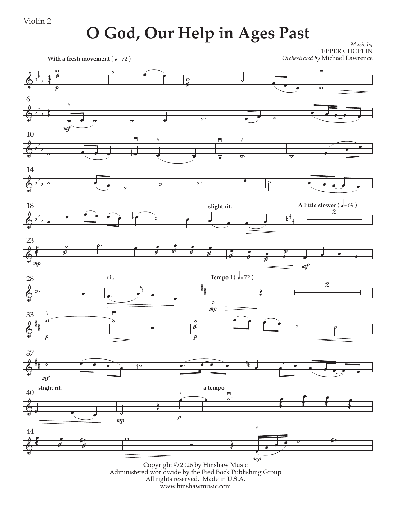 O God Our Help in Ages Past - Violin 2: Choral Instrumental Pak