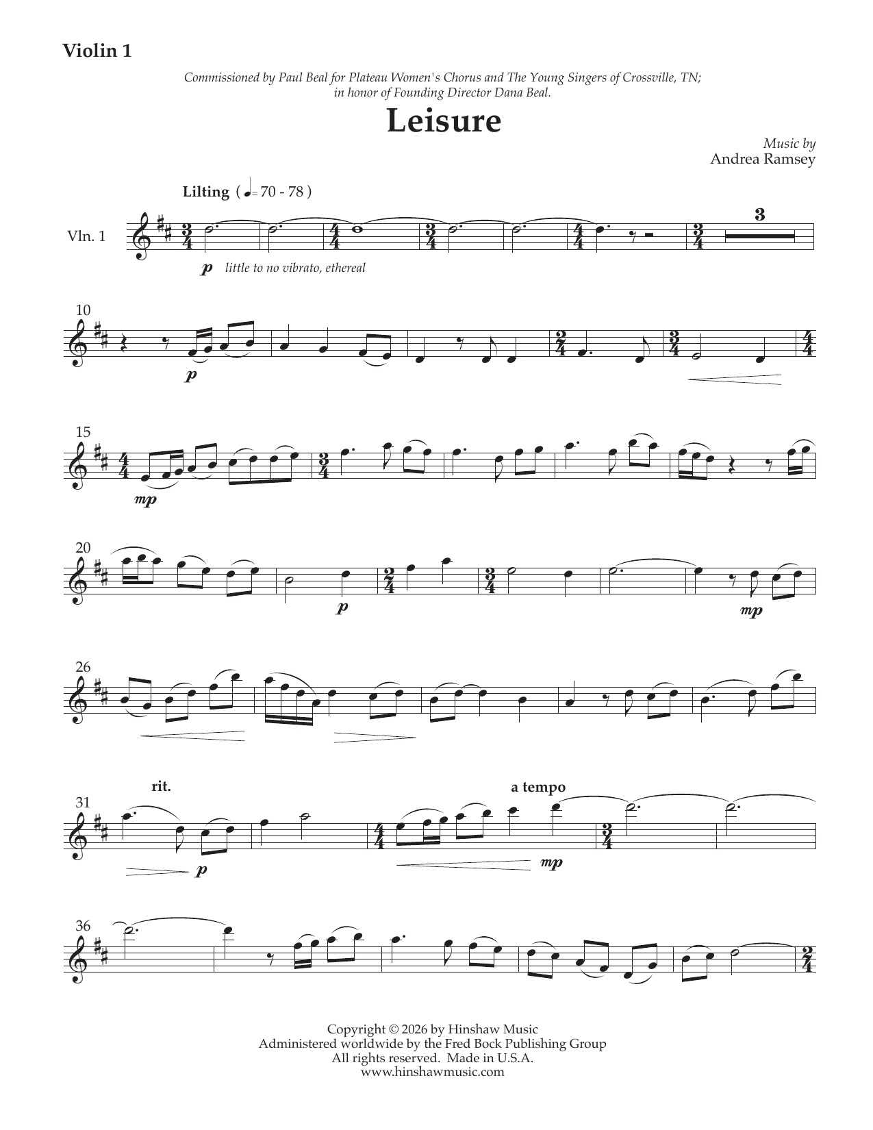 Leisure - Violin 1: Choral Instrumental Pak