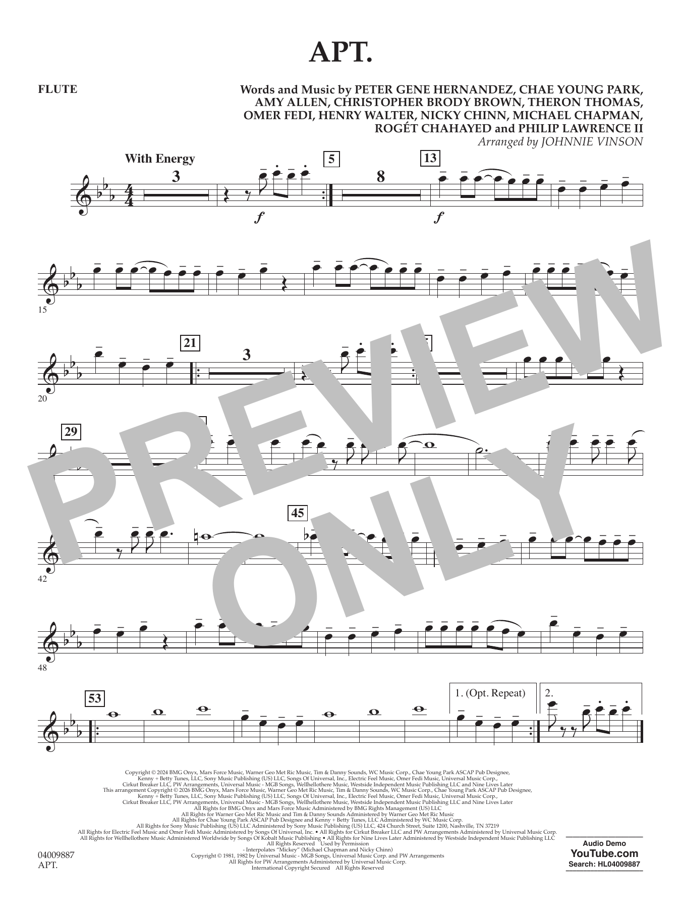 APT. (arr. Johnnie Vinson) - Flute