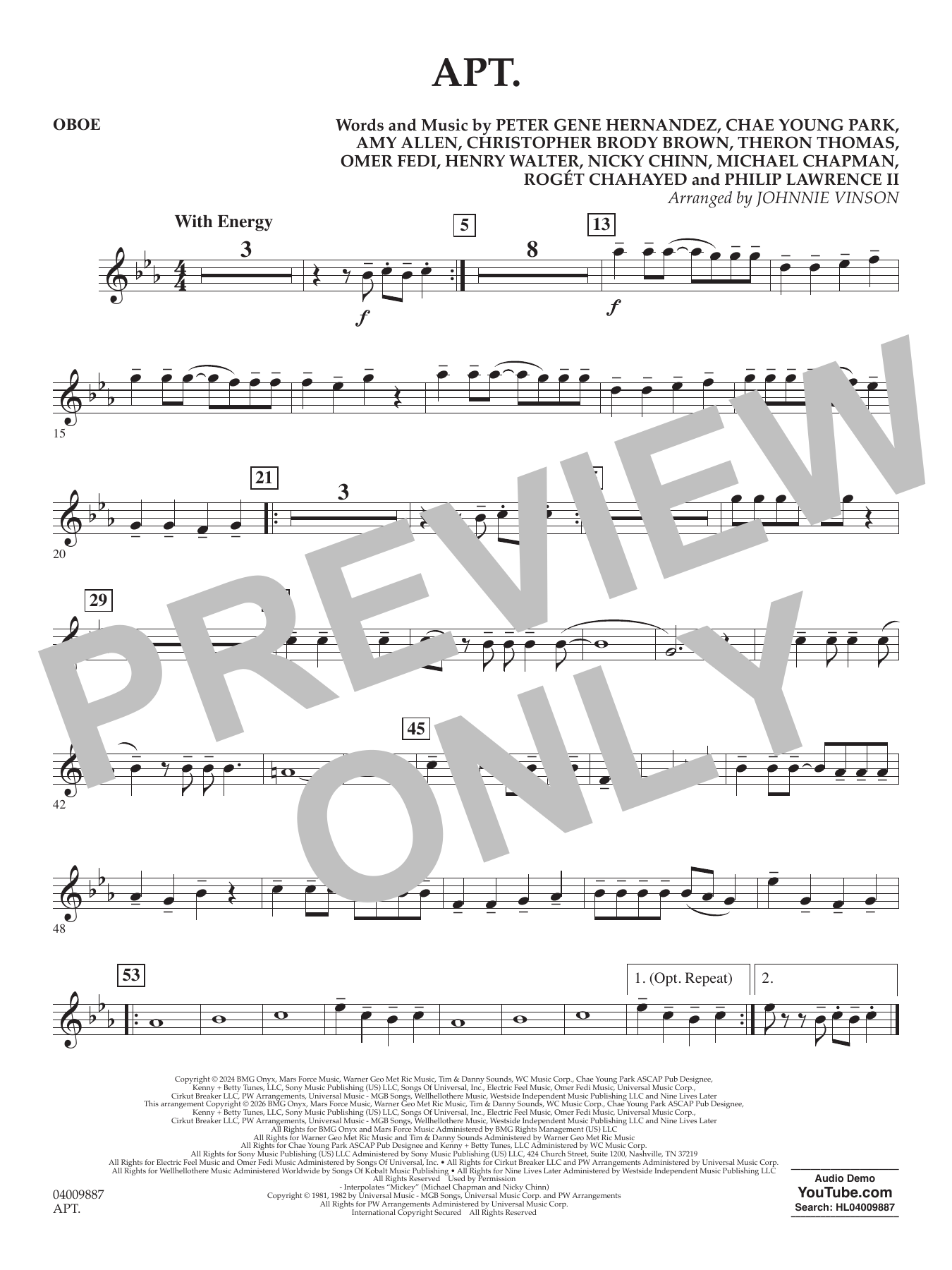APT. (arr. Johnnie Vinson) - Oboe