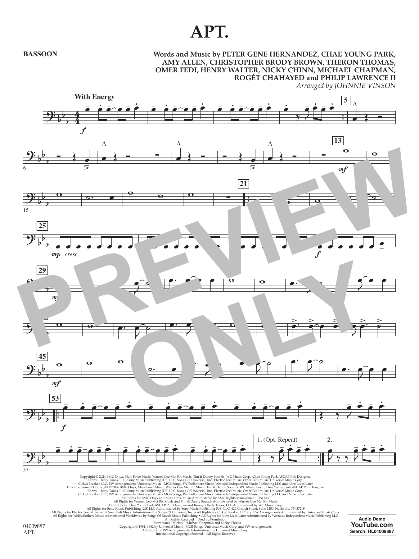 APT. (arr. Johnnie Vinson) - Bassoon