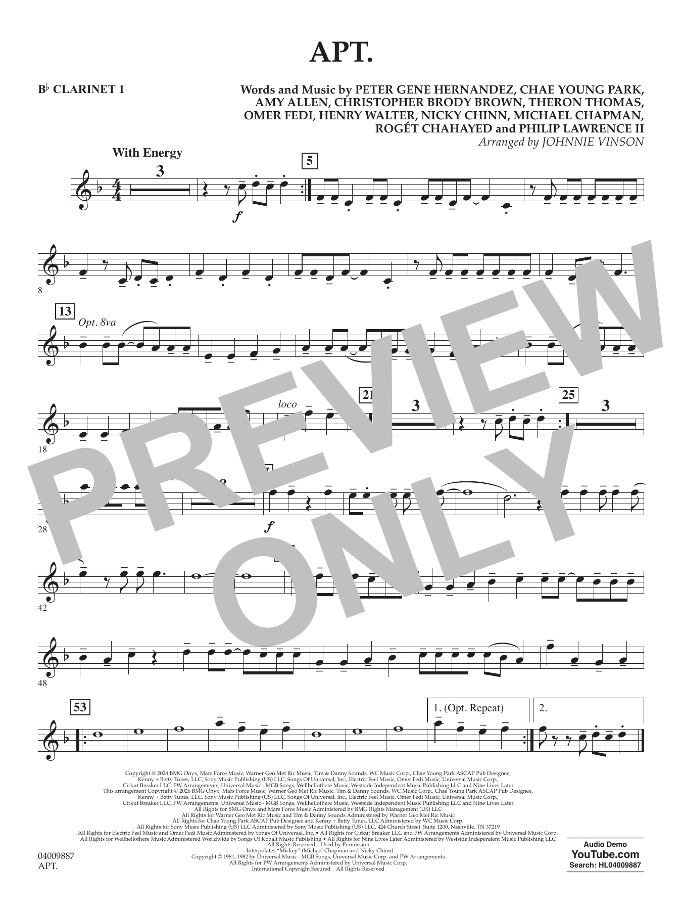 APT. (arr. Johnnie Vinson) - Bb Clarinet 1