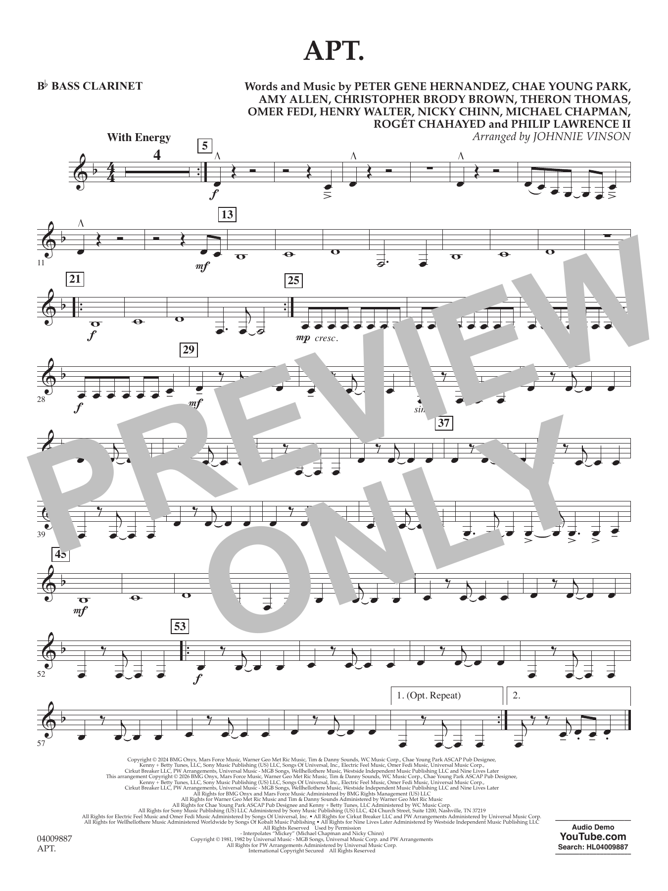 APT. (arr. Johnnie Vinson) - Bb Bass Clarinet