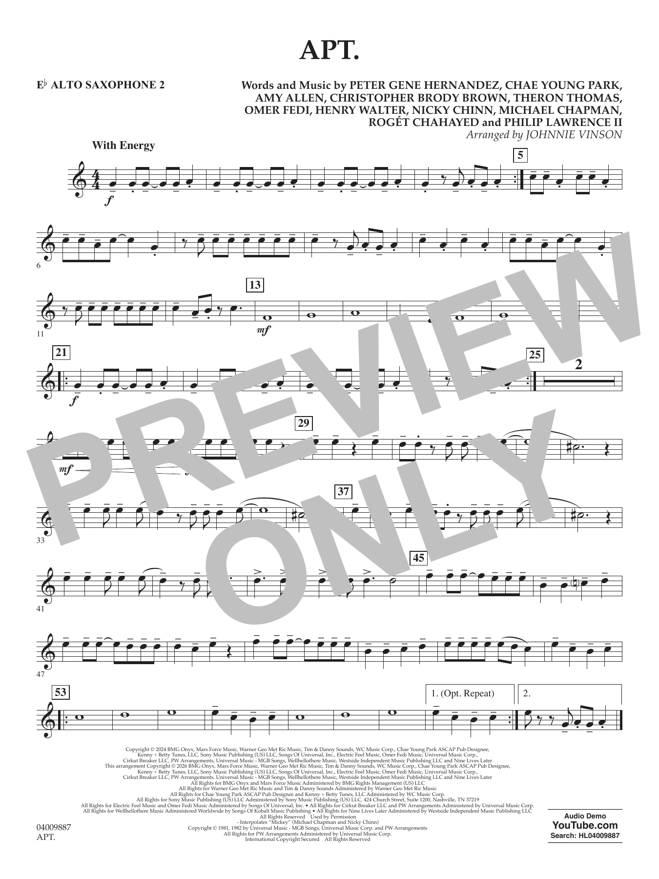 APT. (arr. Johnnie Vinson) - Eb Alto Saxophone 2