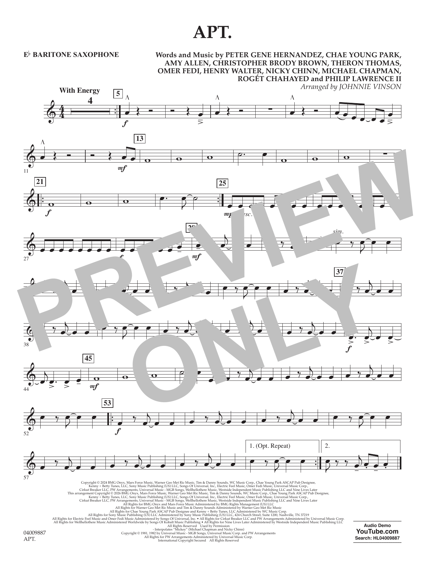 APT. (arr. Johnnie Vinson) - Eb Baritone Saxophone