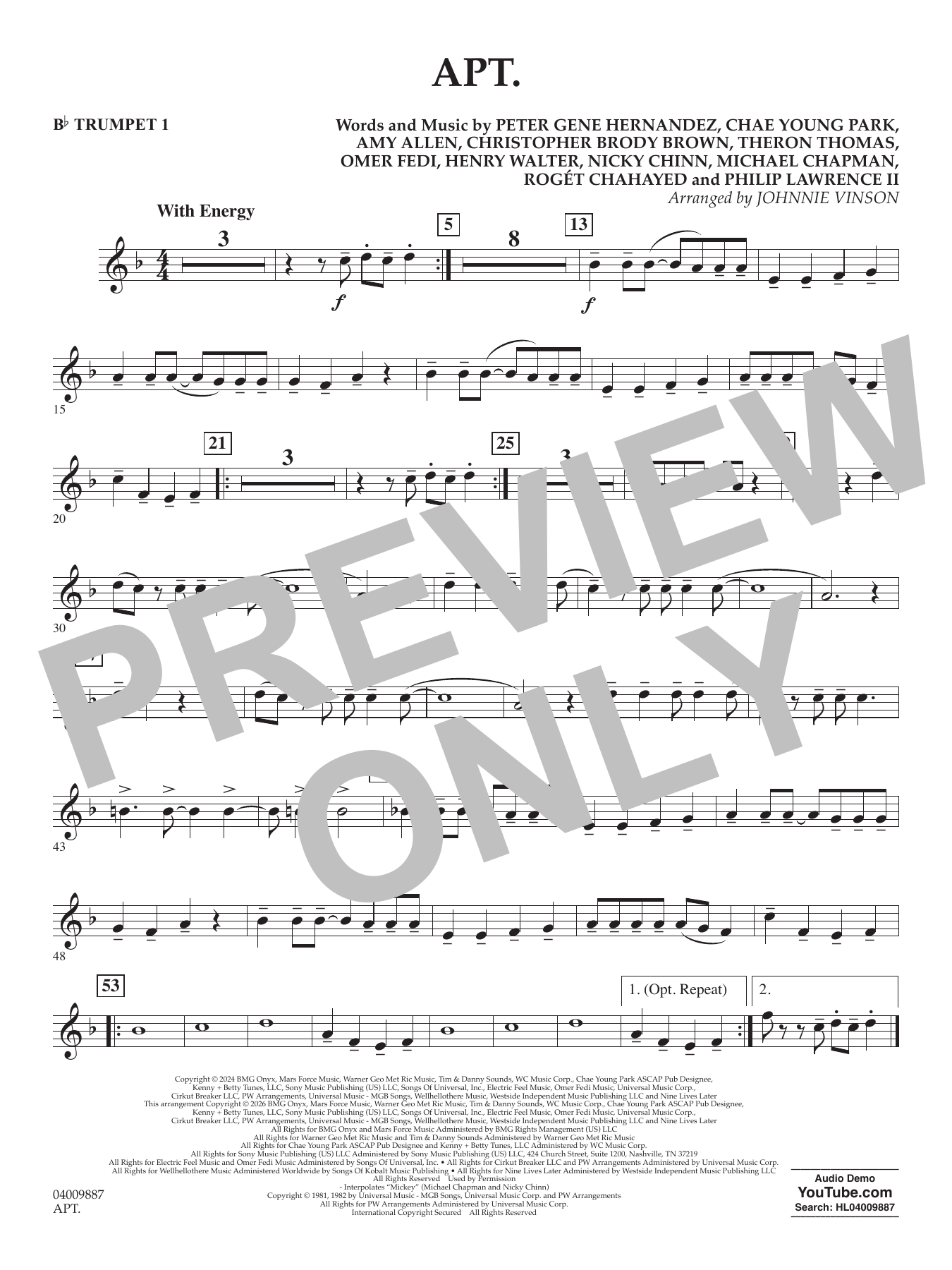 APT. (arr. Johnnie Vinson) - Bb Trumpet 1