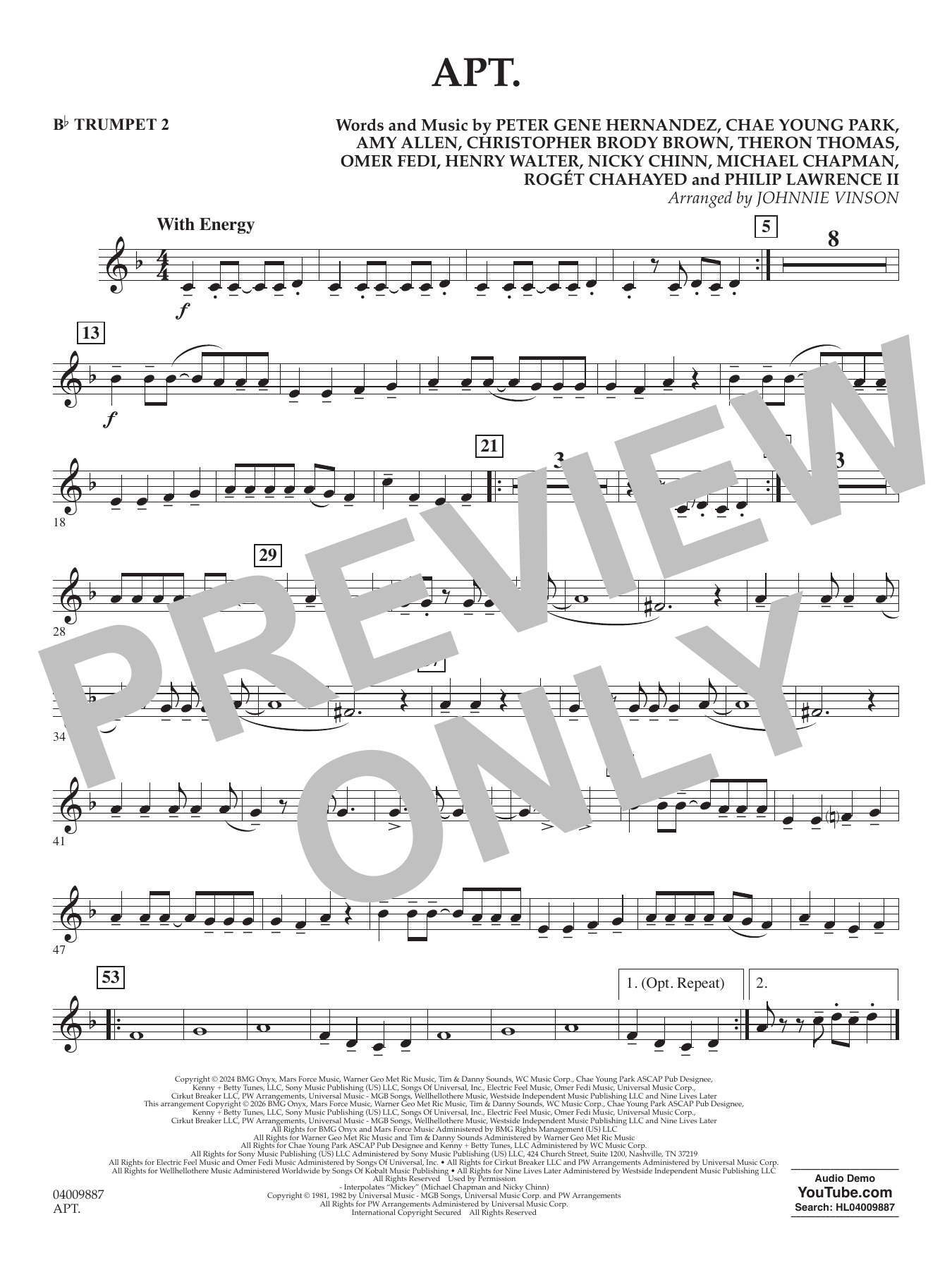 APT. (arr. Johnnie Vinson) - Bb Trumpet 2
